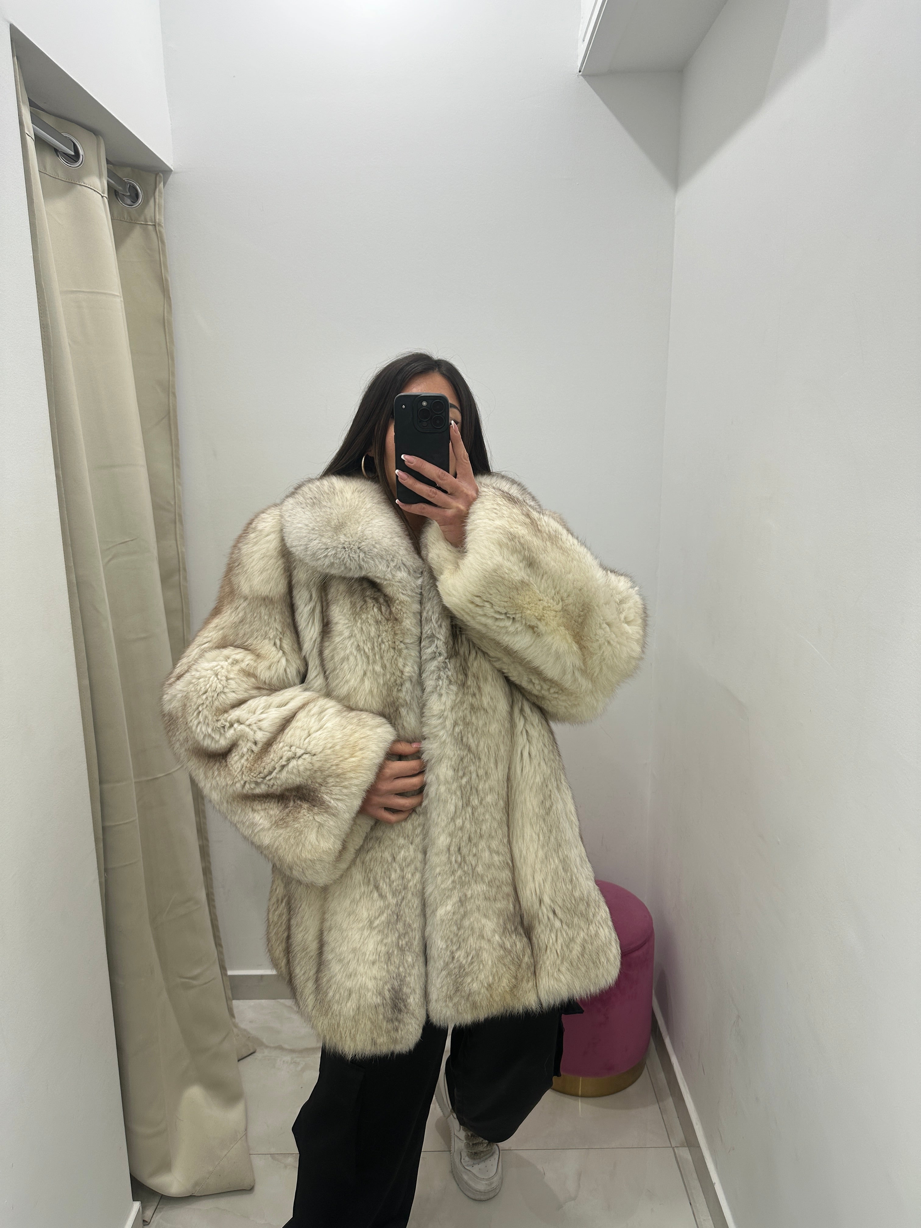 Pelliccia vera vintage volpe bianca