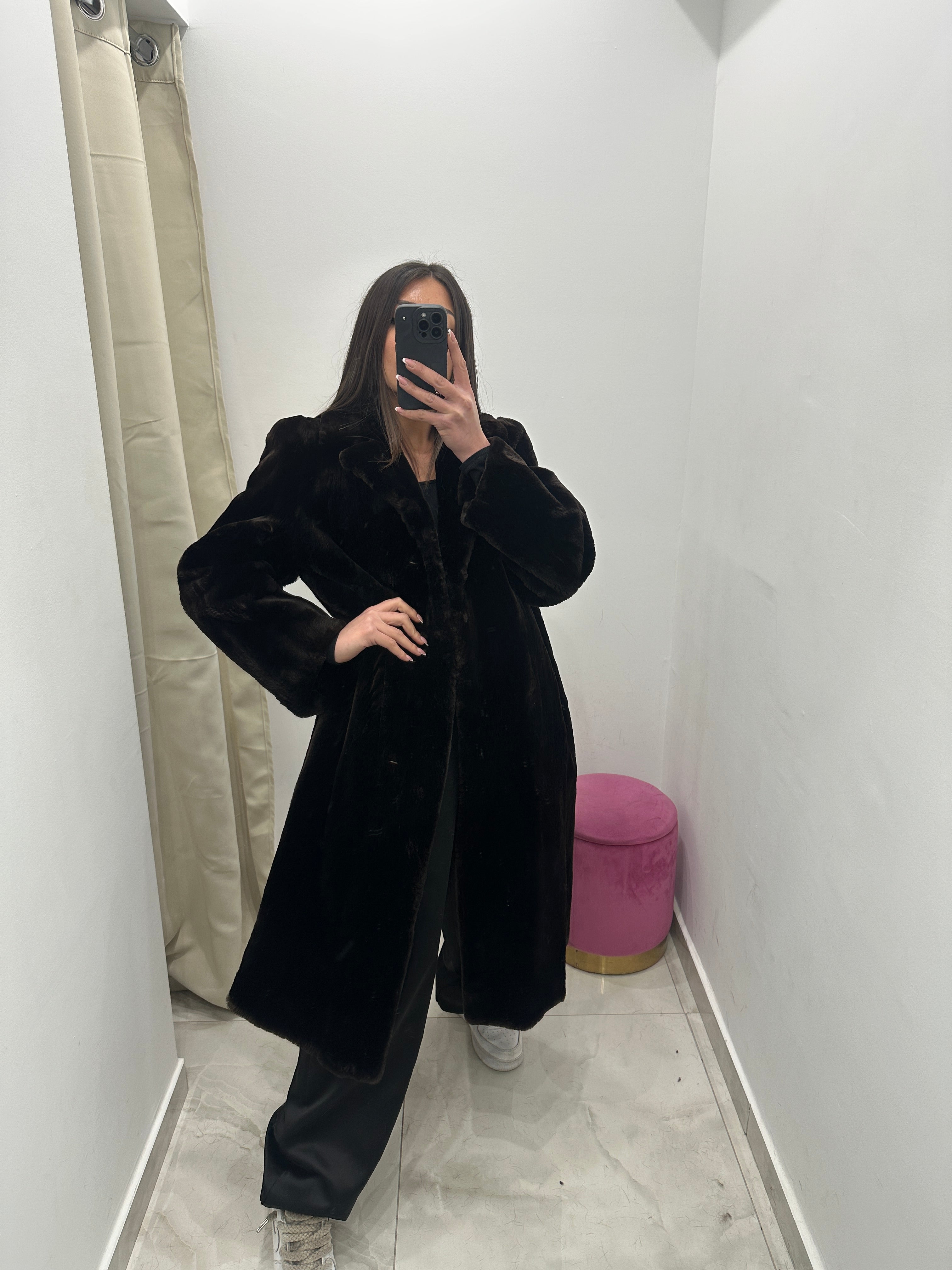 Pelliccia vera vintage marrone scuro lunga