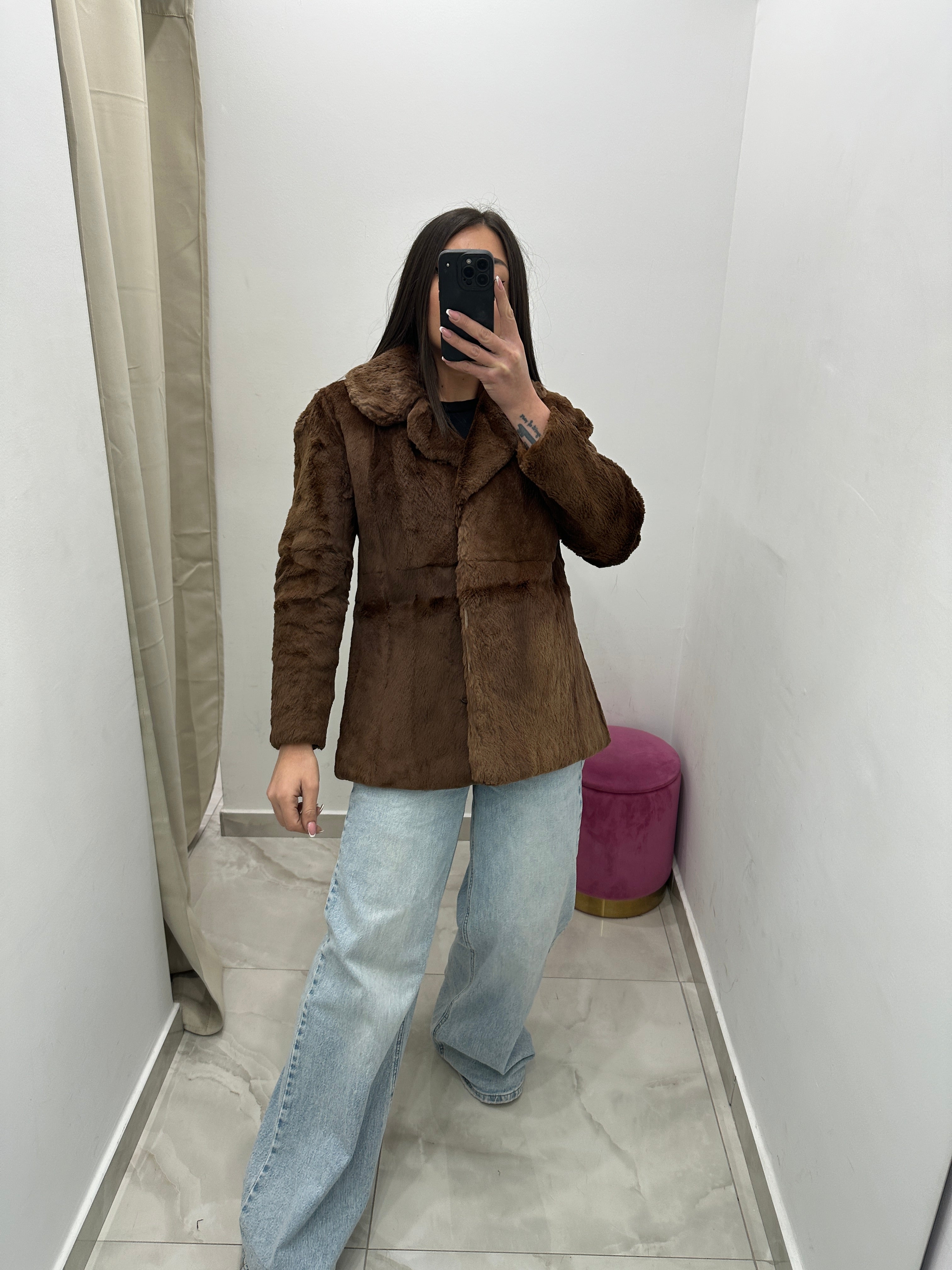 Pelliccia vera vintage in promo marrone chiaro