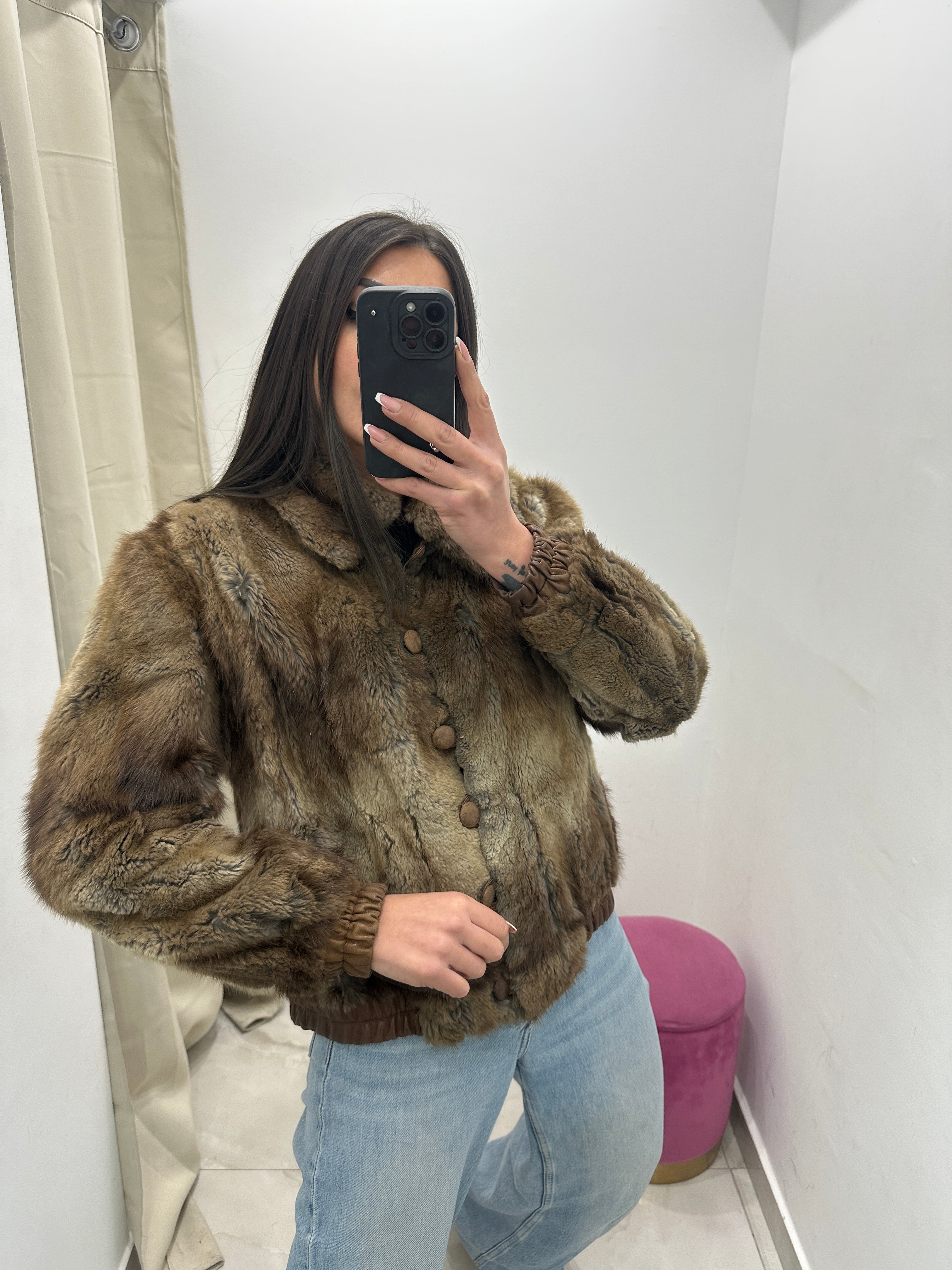 Pelliccia vera vintage fango gold