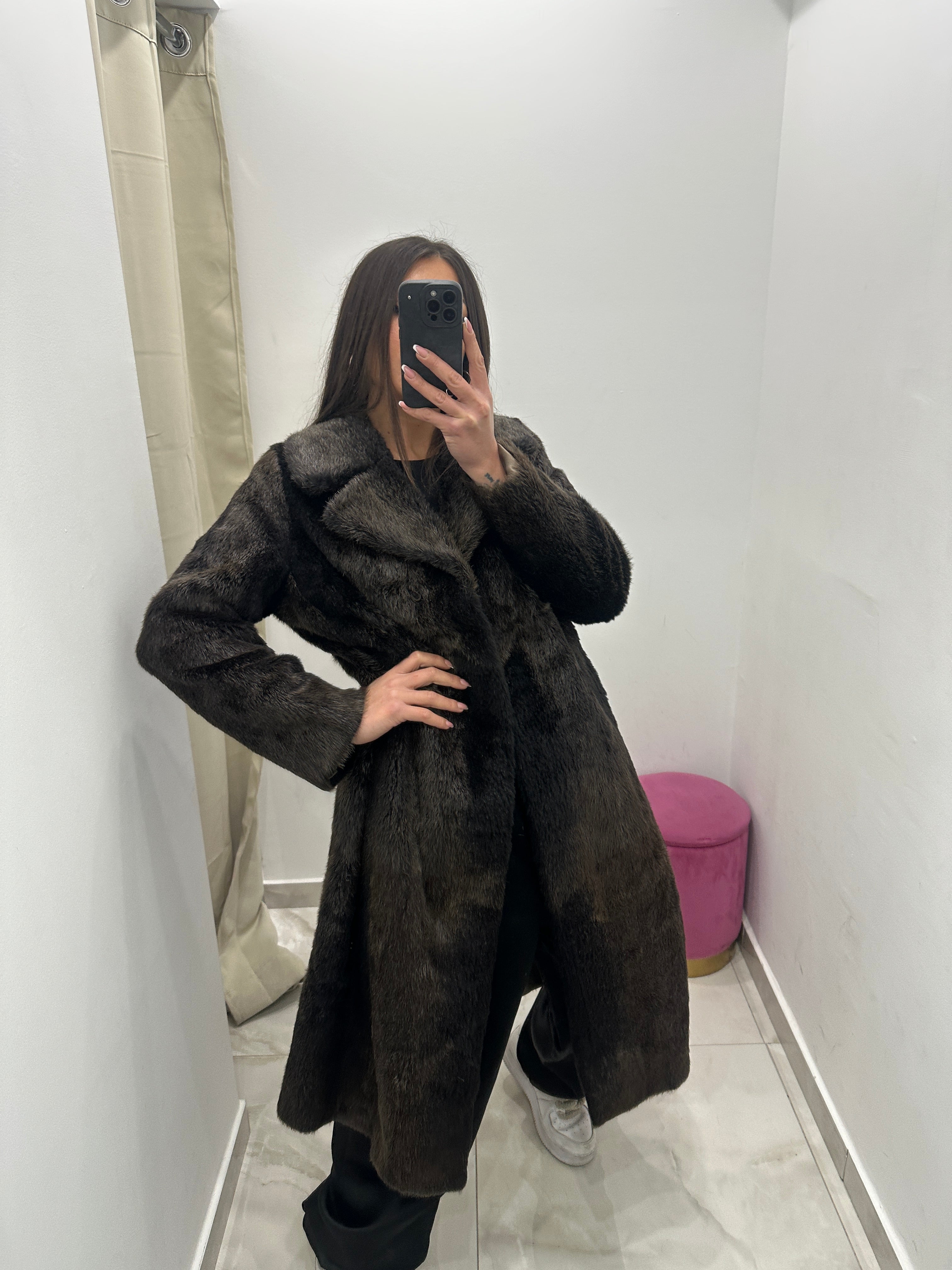 Pelliccia vera vintage nera sfumata lunga