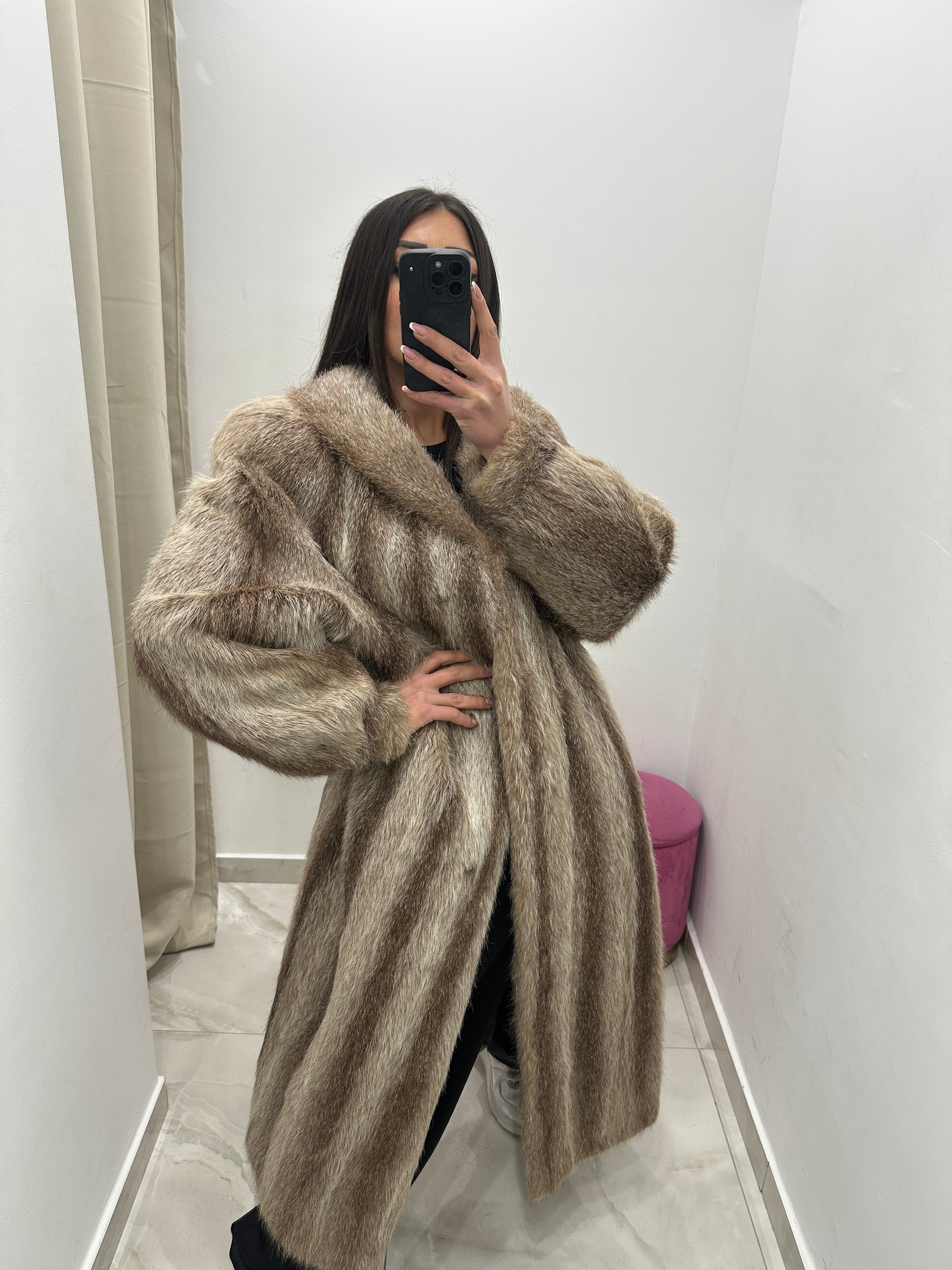 Pelliccia vera vintage bicolor lunga