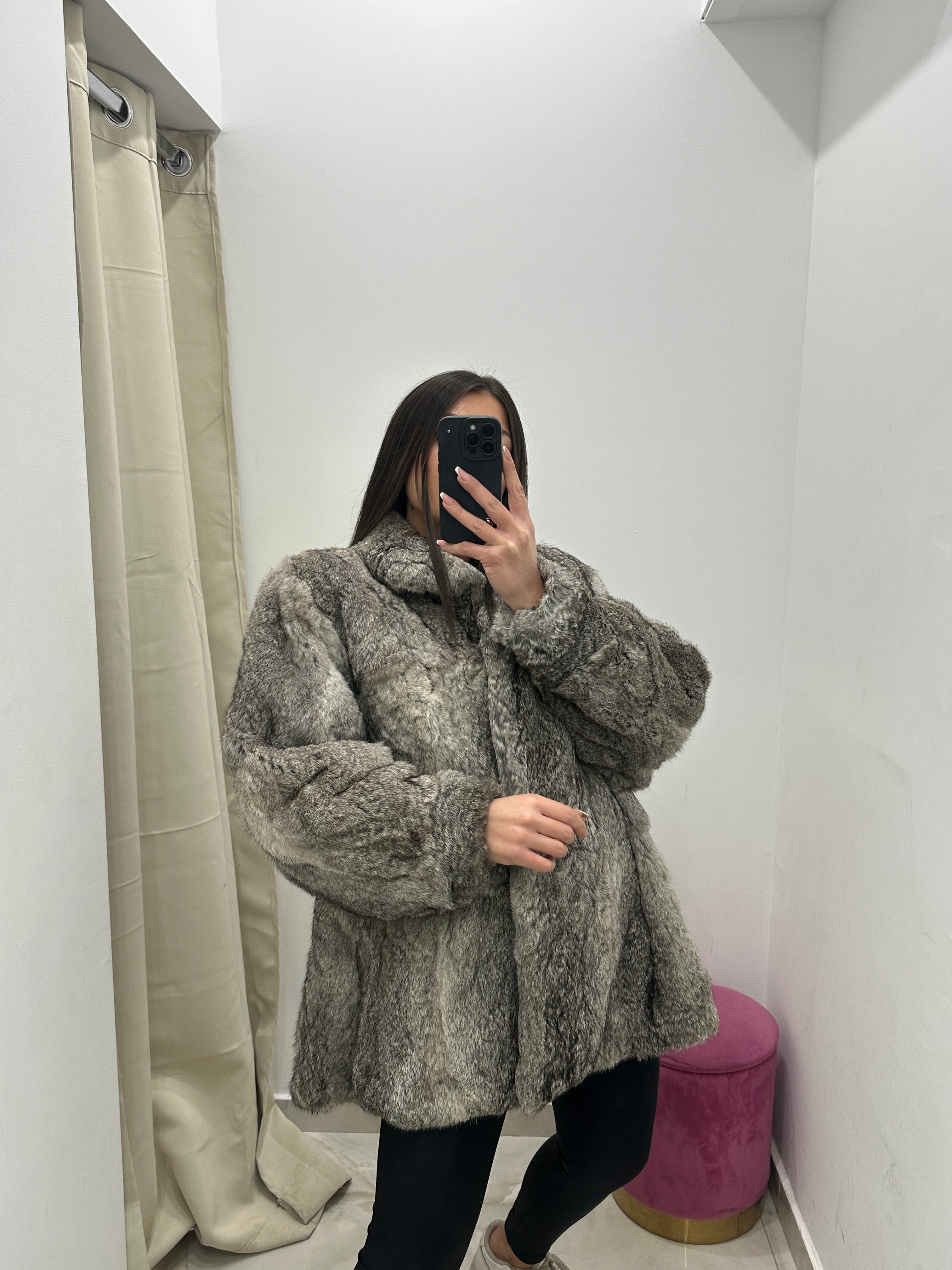 Pelliccia vera vintage grigia