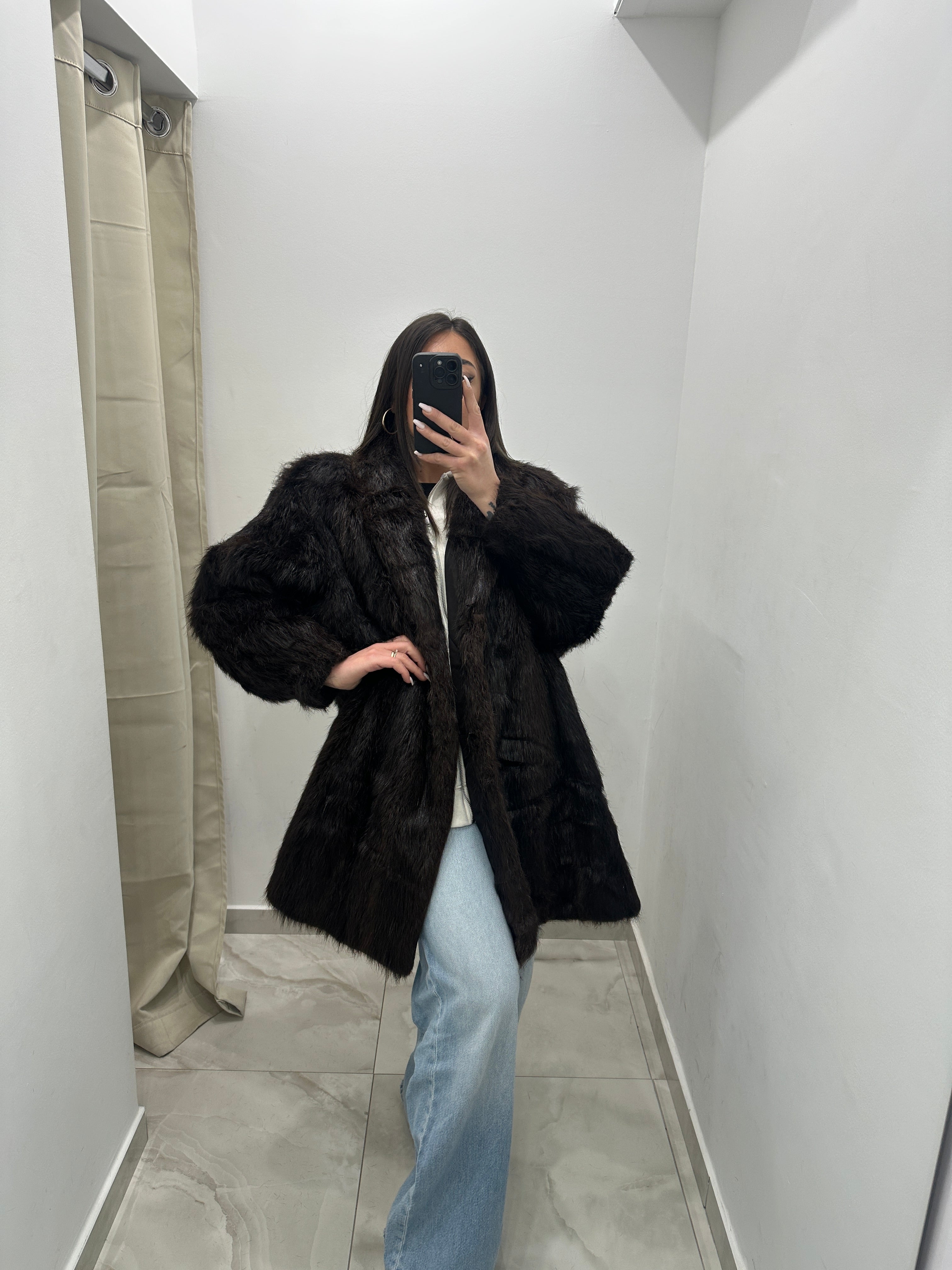 Pelliccia vera vintage marrone scuro