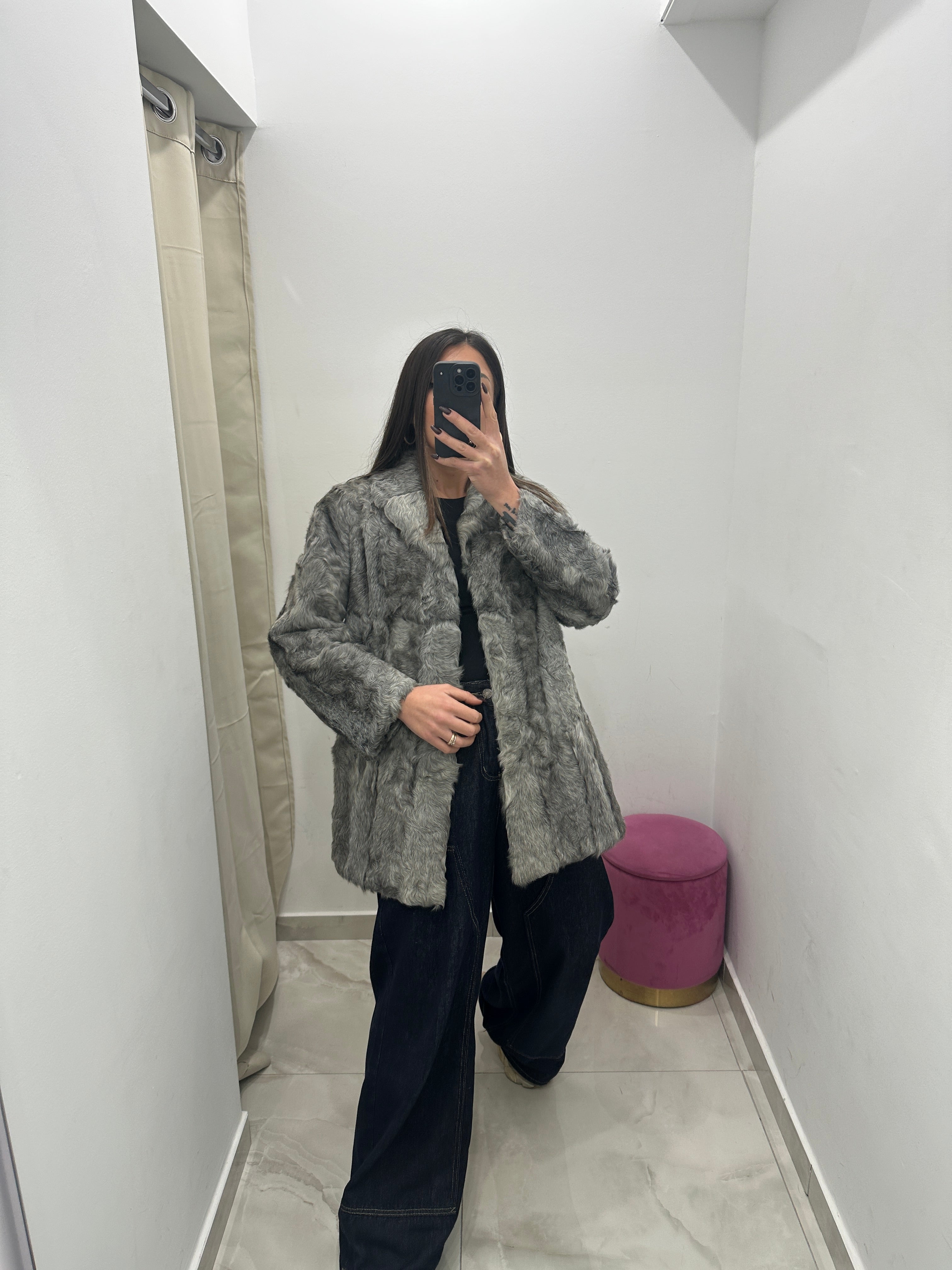 Pelliccia vera vintage grigia