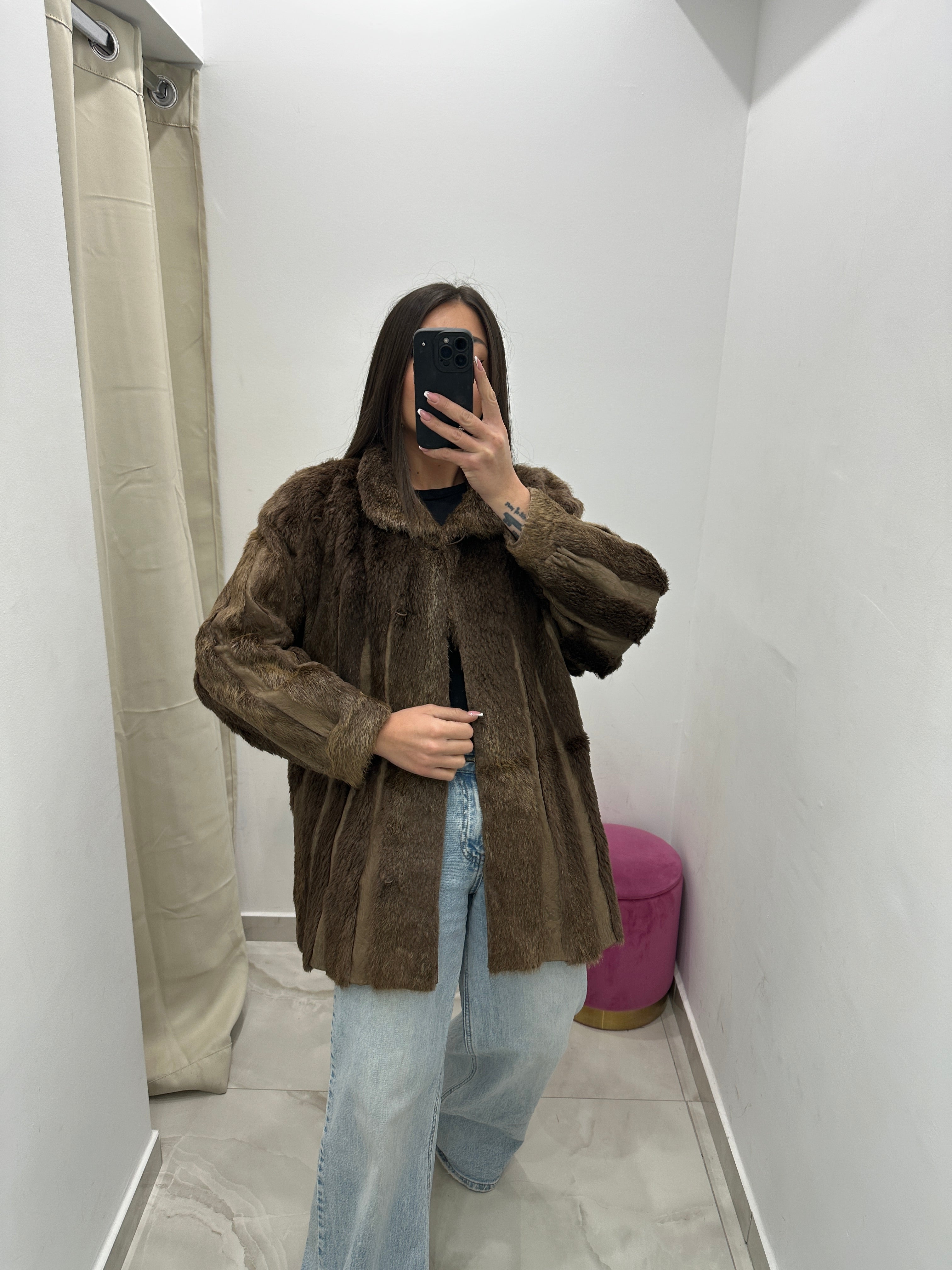 Pelliccia vera vintage in promo marrone chiaro