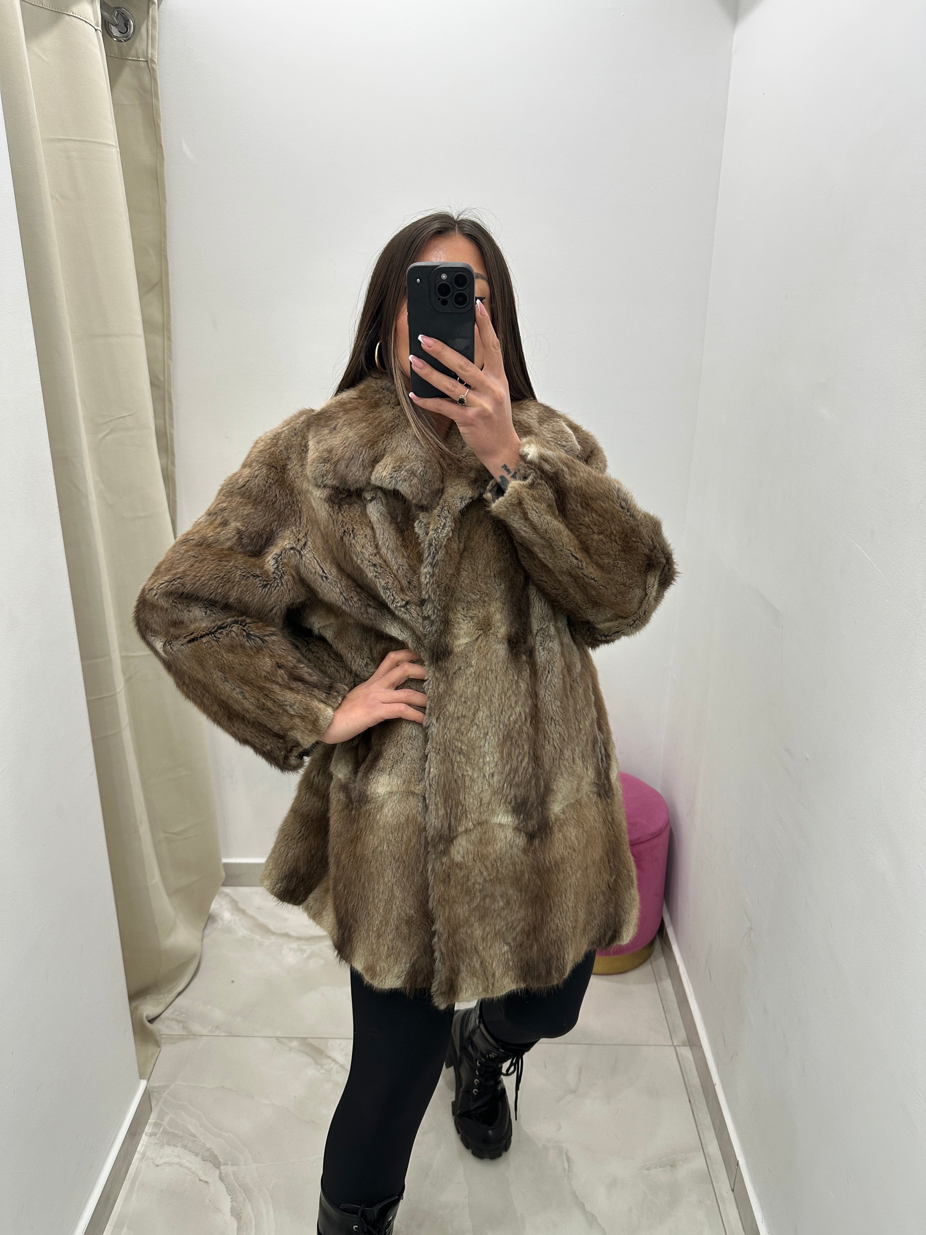 Pelliccia vera vintage beige sfumato