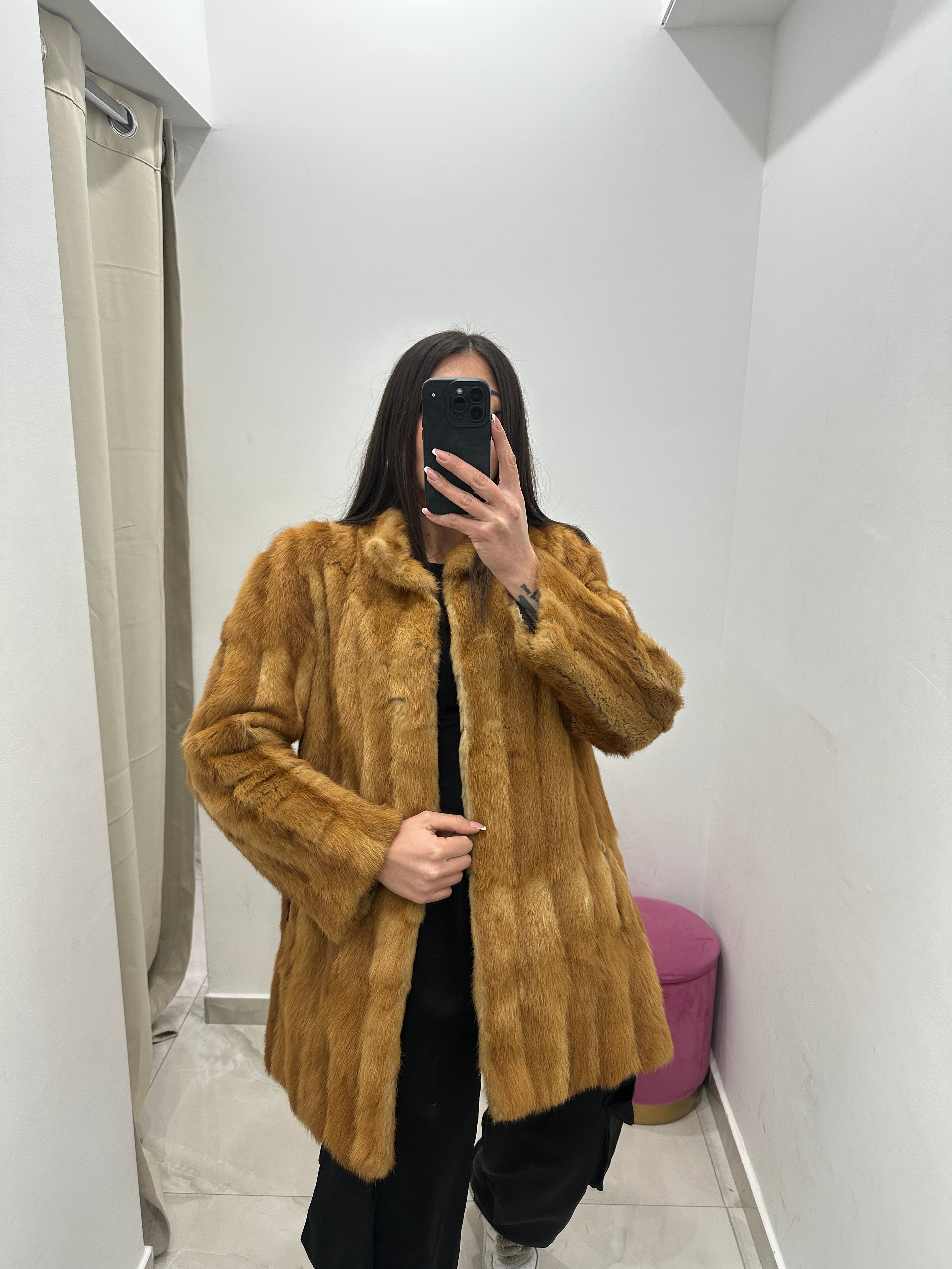 Pelliccia vera vintage miele