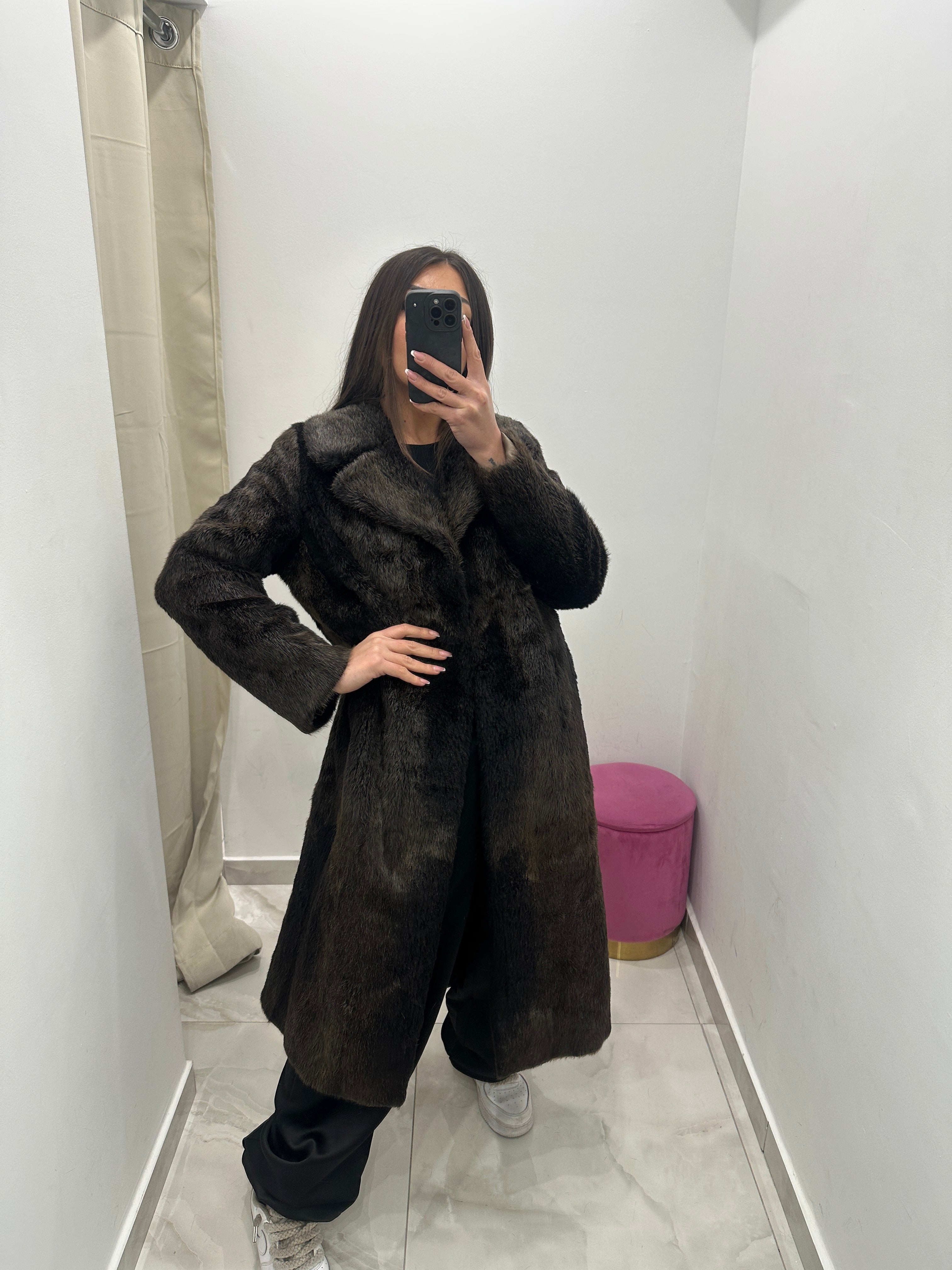 Pelliccia vera vintage nera sfumata lunga