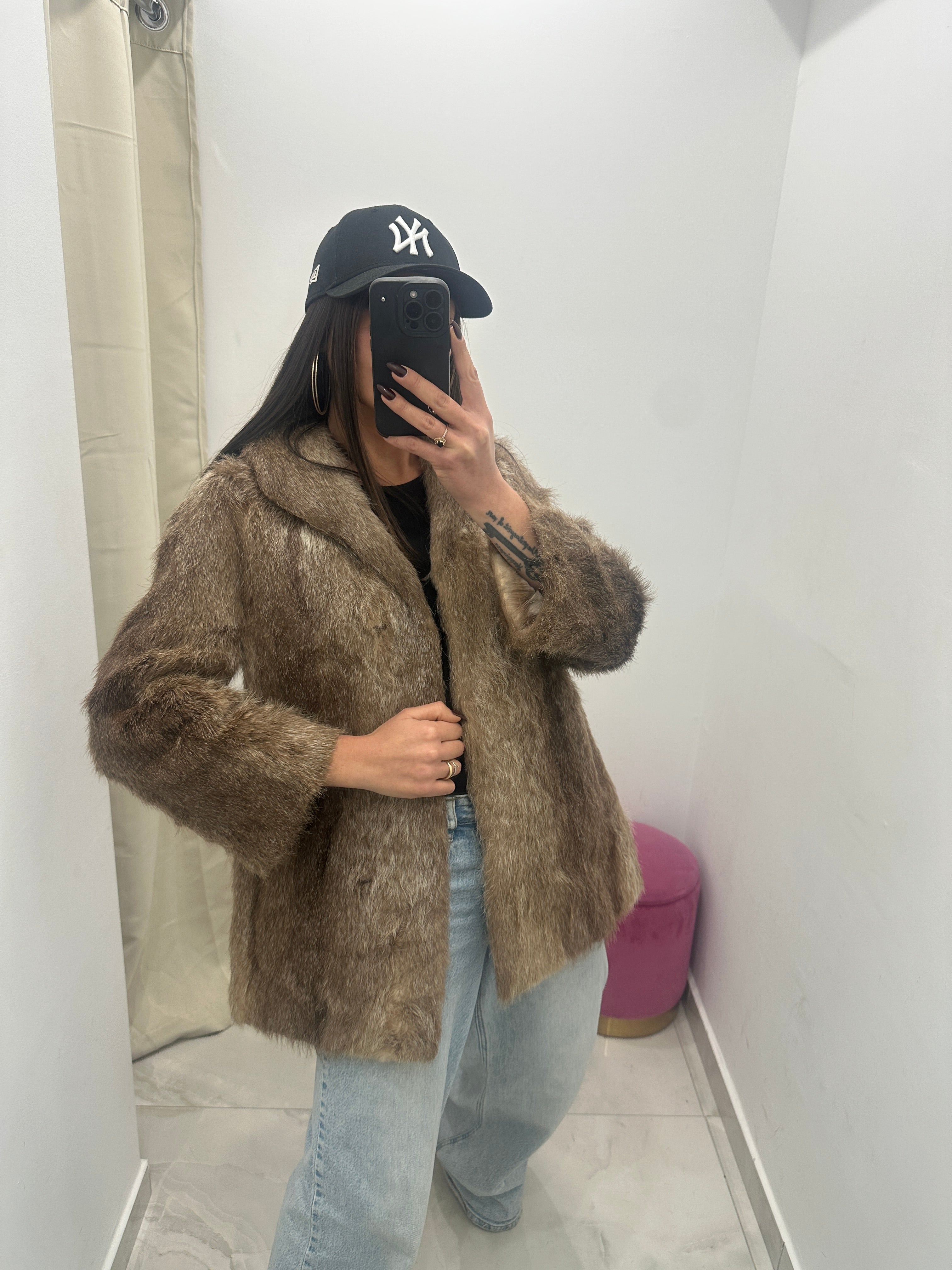 Pelliccia vera vintage beige chiaro sfumato