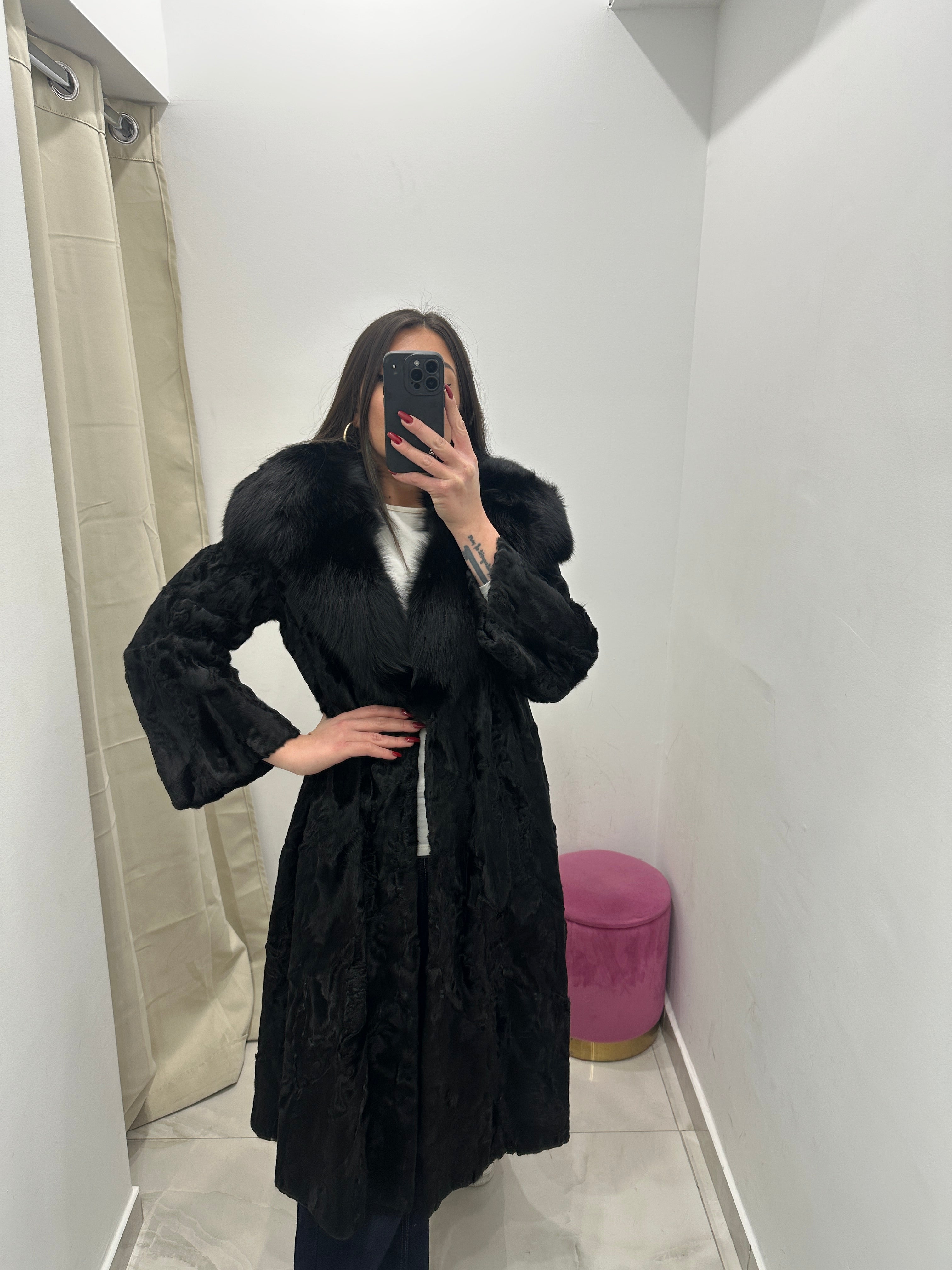 Pelliccia vera vintage nera lunga