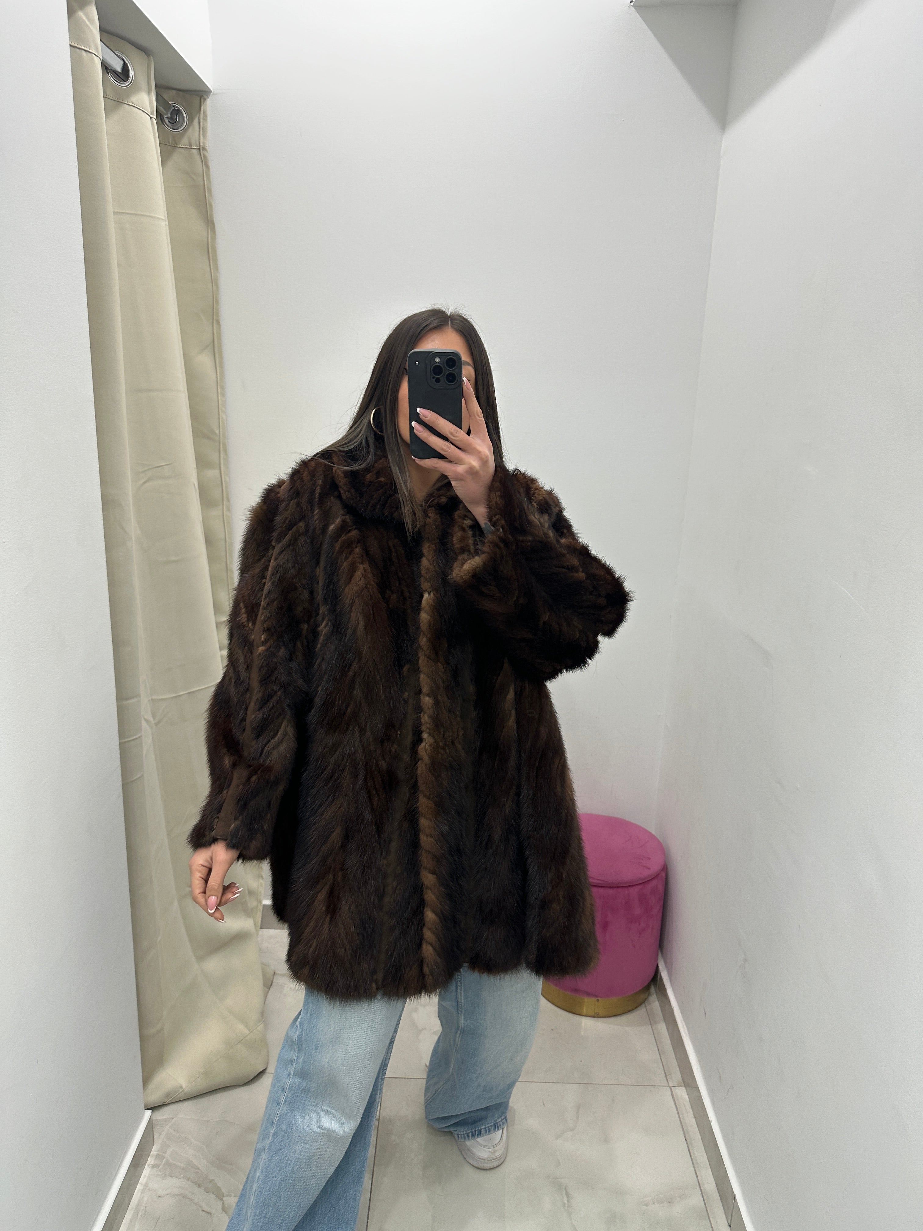 Pelliccia vera vintage marrone con sfumature