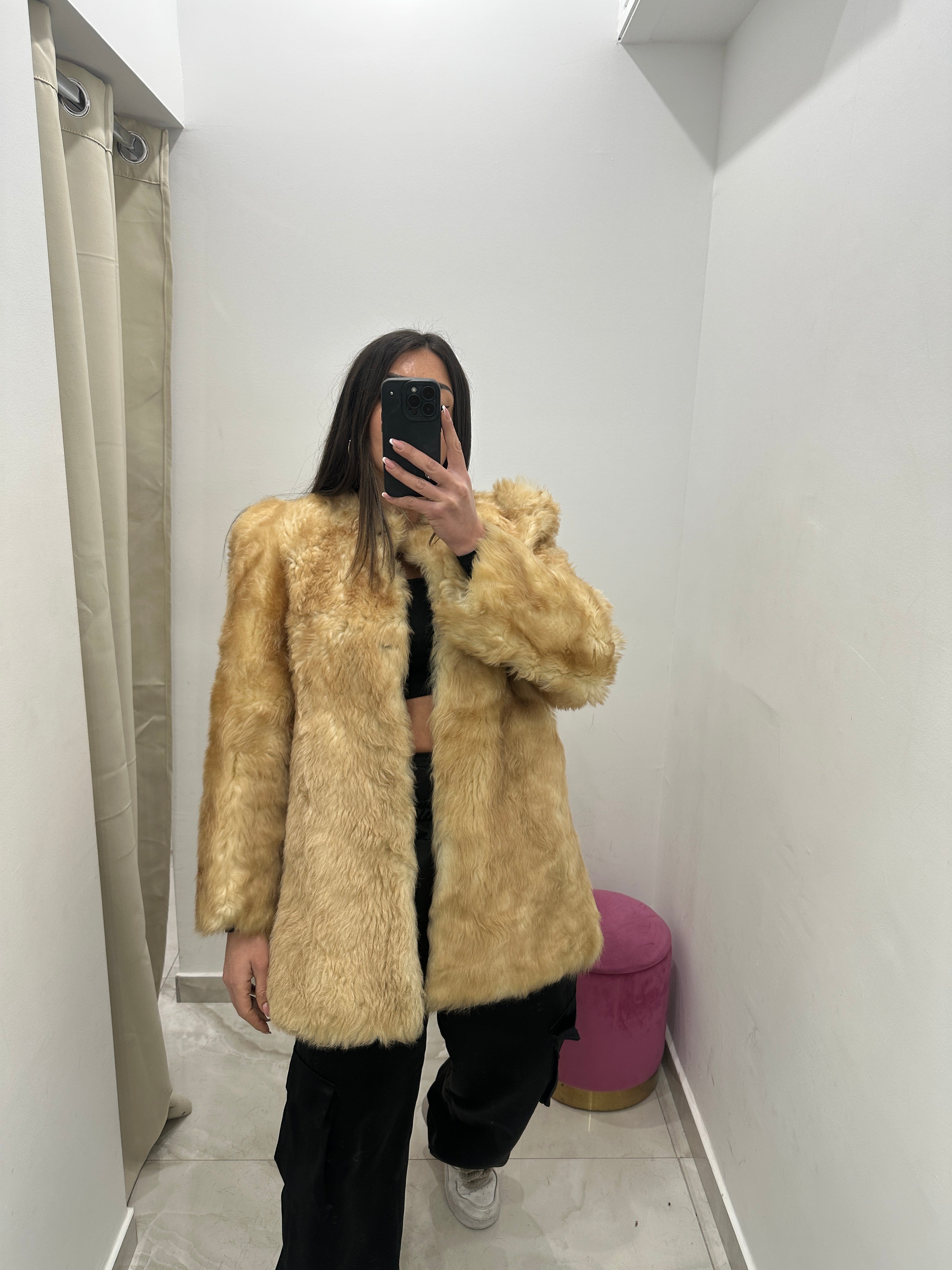 Pelliccia vera vintage miele chiaro