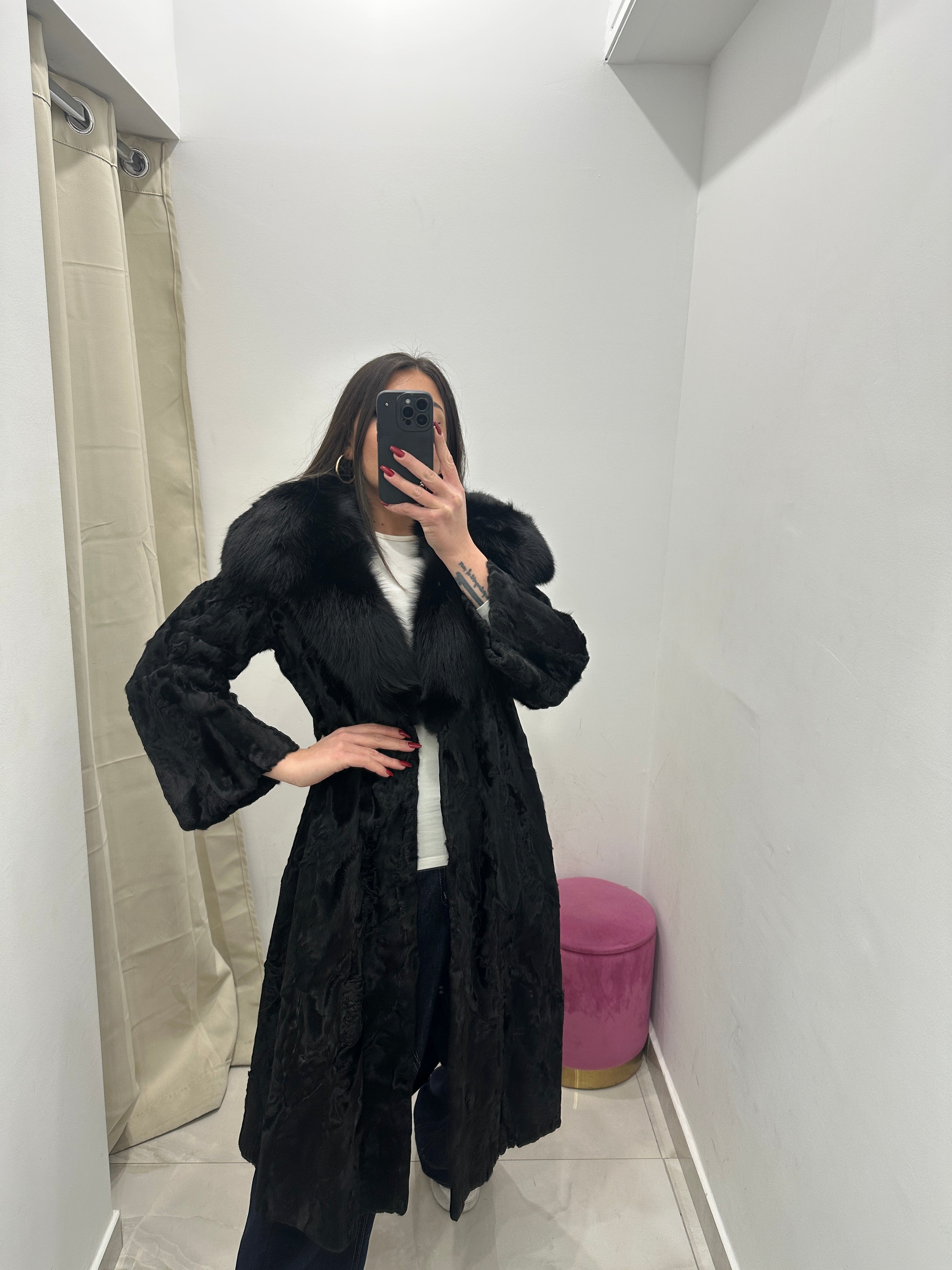 Pelliccia vera vintage nera lunga