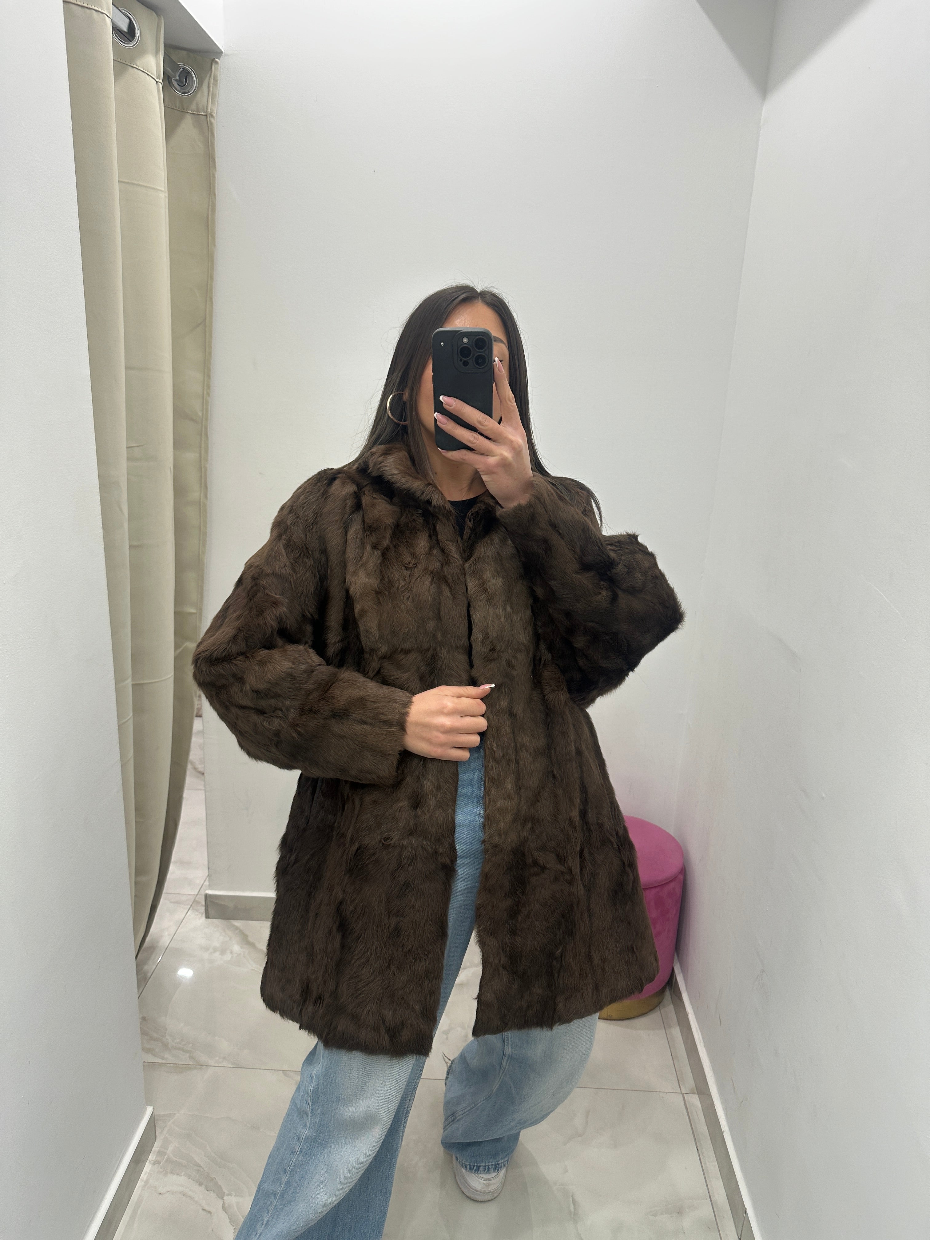 Pelliccia vera vintage in promo marrone chiaro