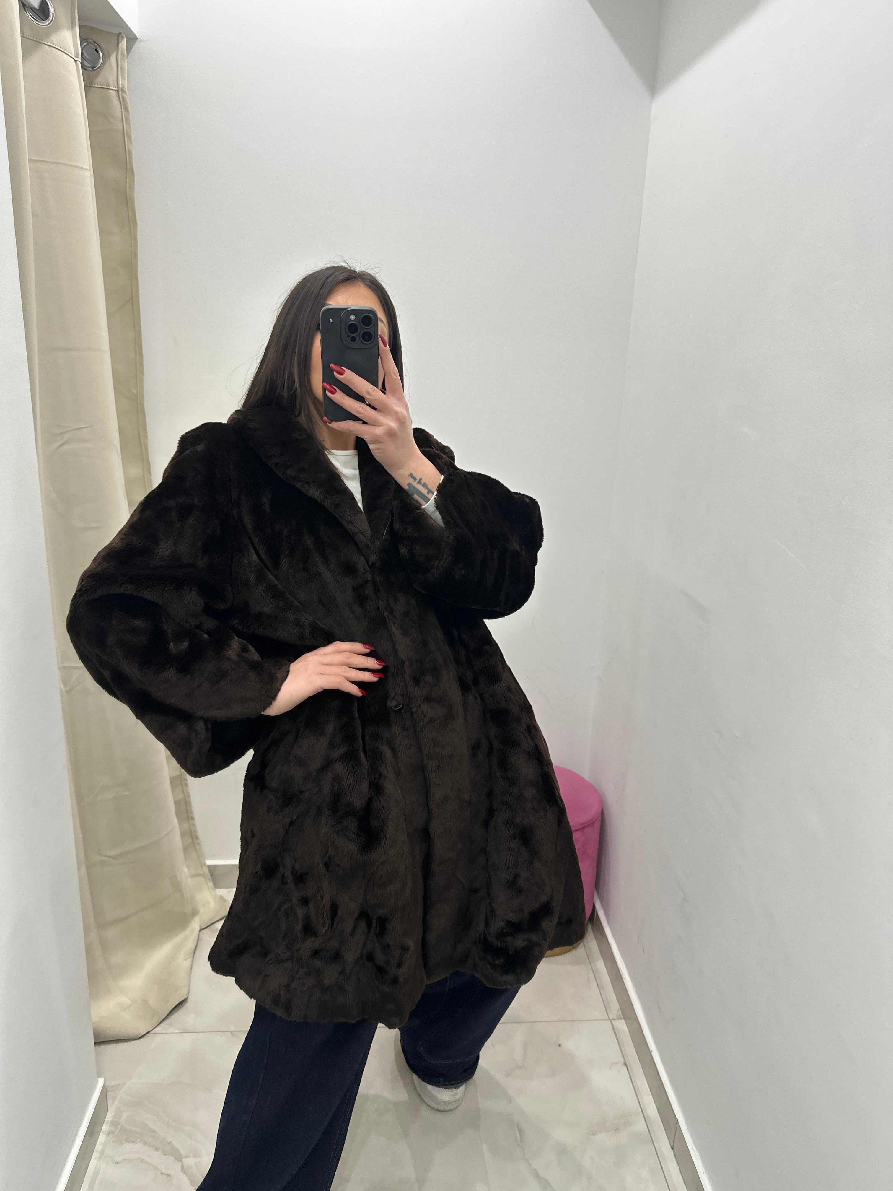 Pelliccia ecologica vintage marrone scuro