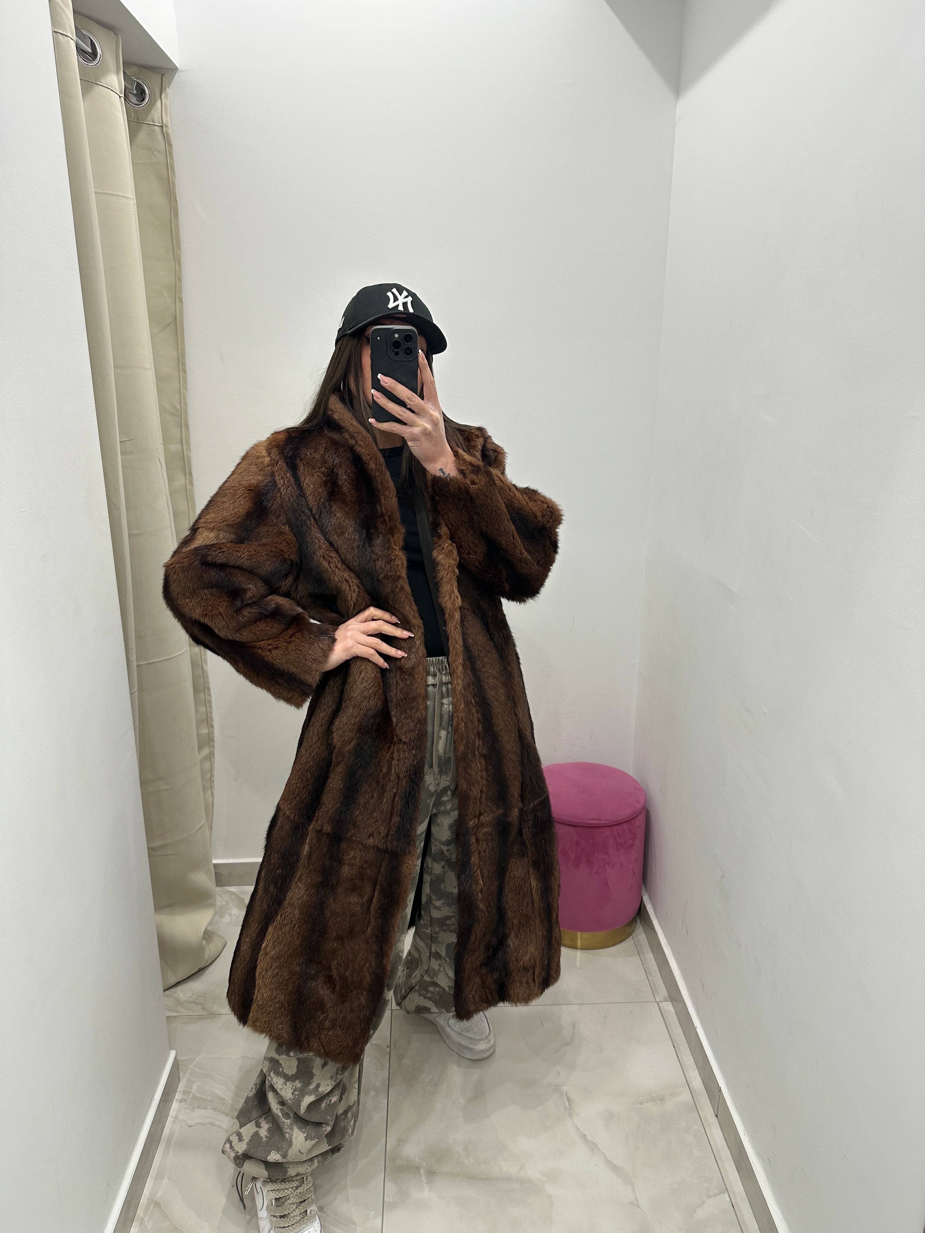 Pelliccia vera vintage marrone lunga