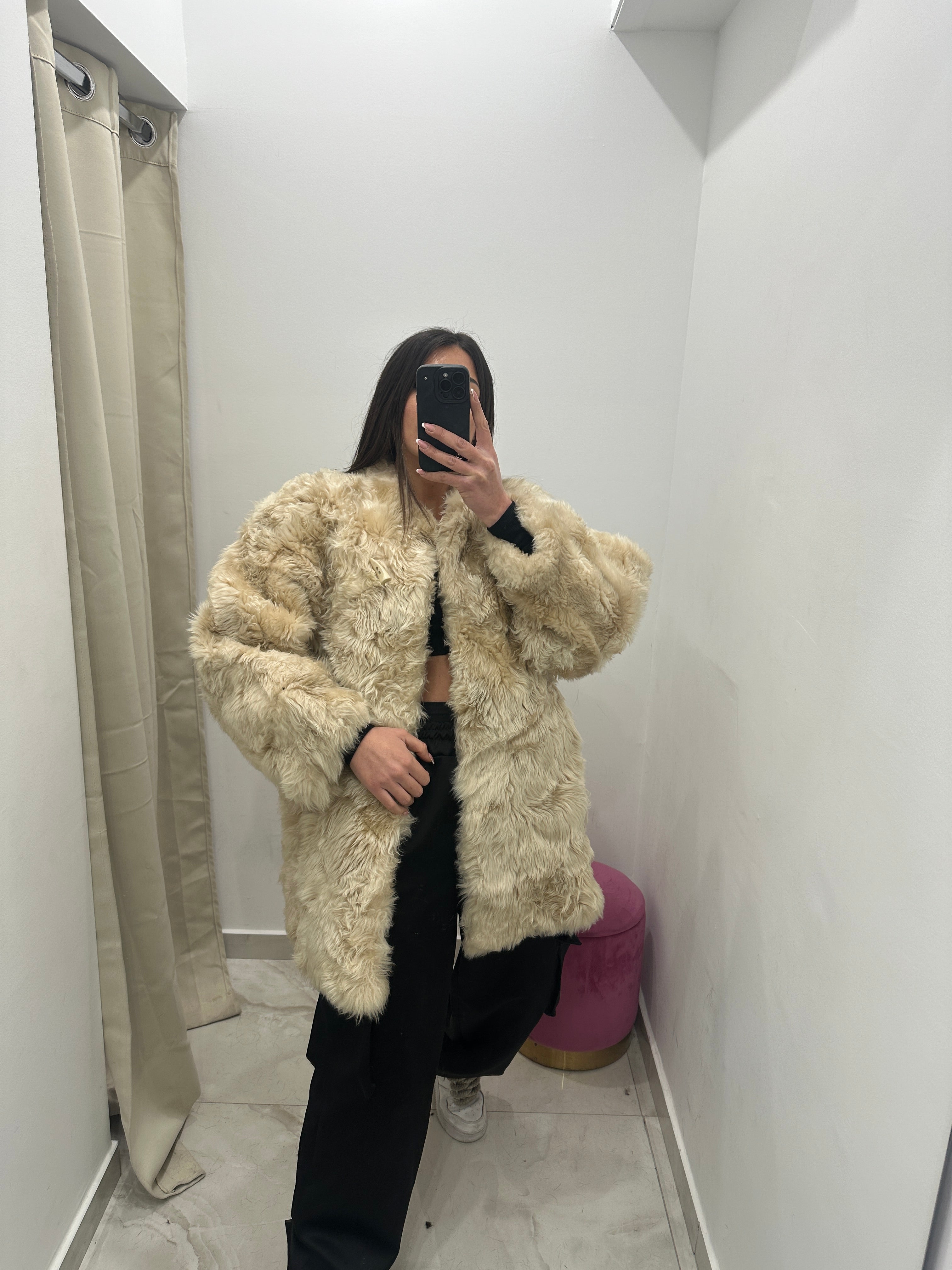 Pelliccia vera vintage panna