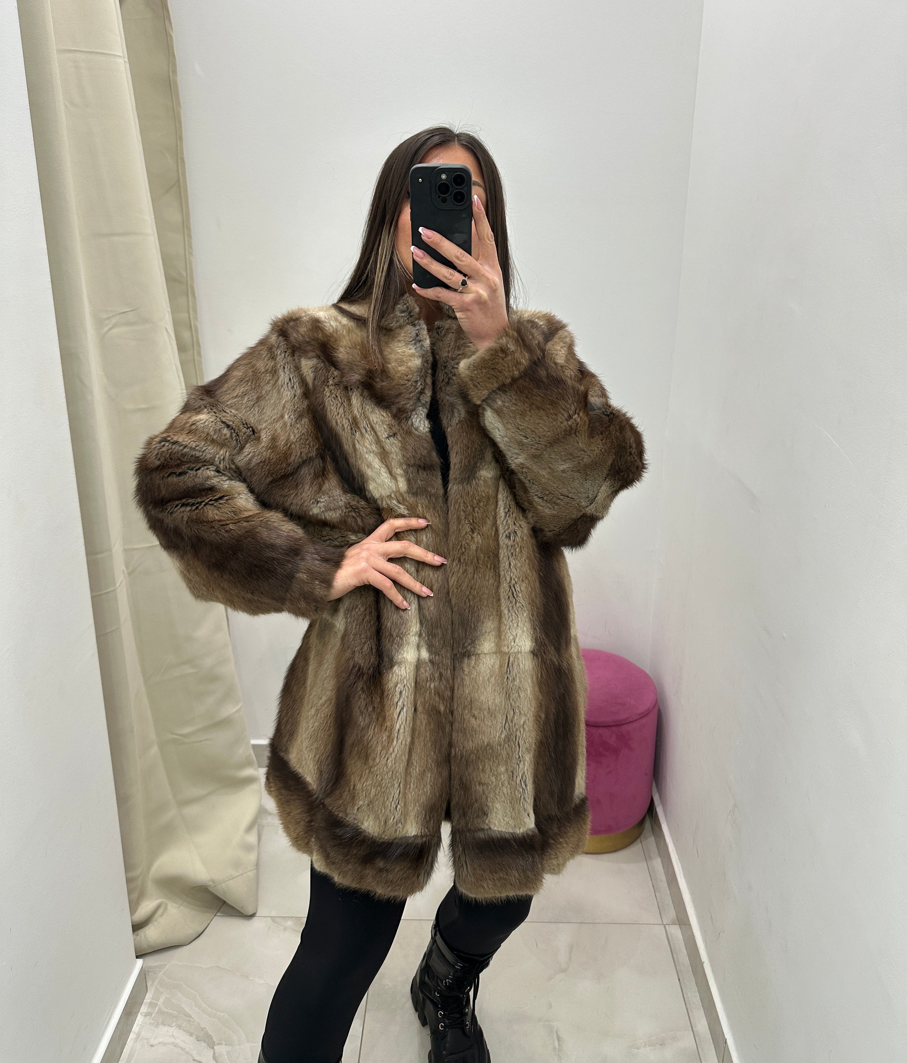 Pelliccia vera vintage beige sfumato