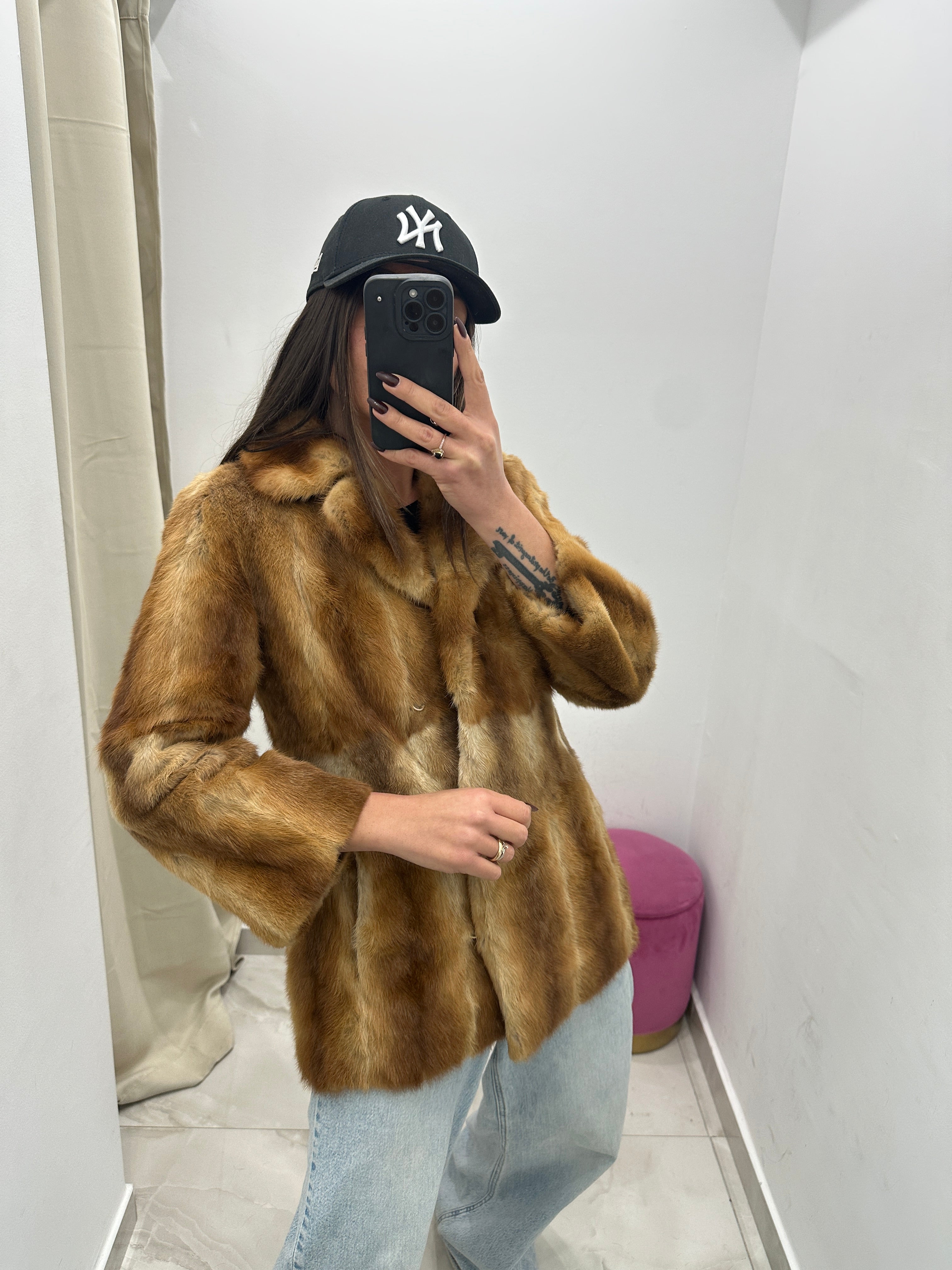 Pelliccia vera vintage miele sfumata