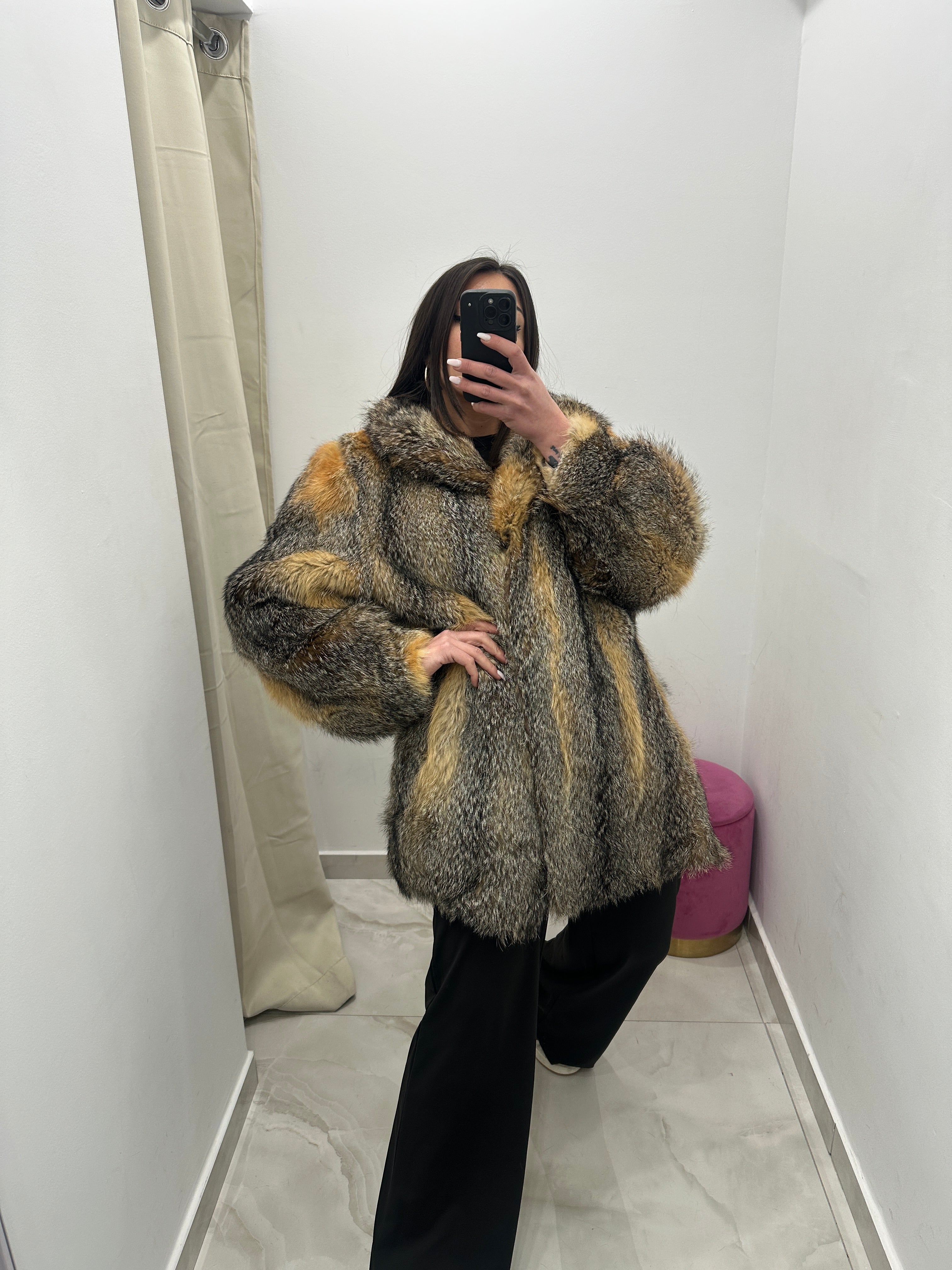 Pelliccia vera vintage volpe bicolor