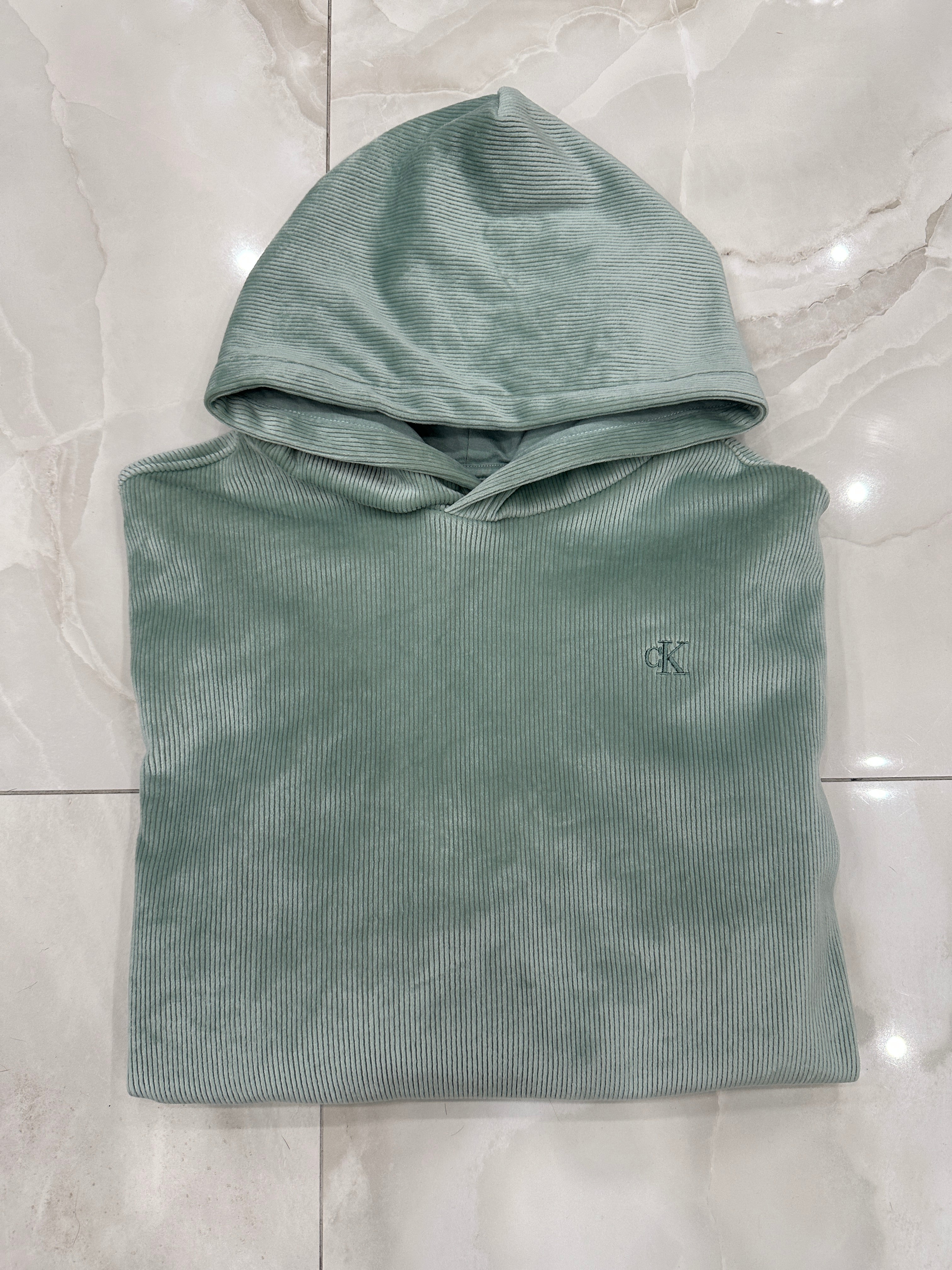 Felpa vintage verde acqua con cappuccio