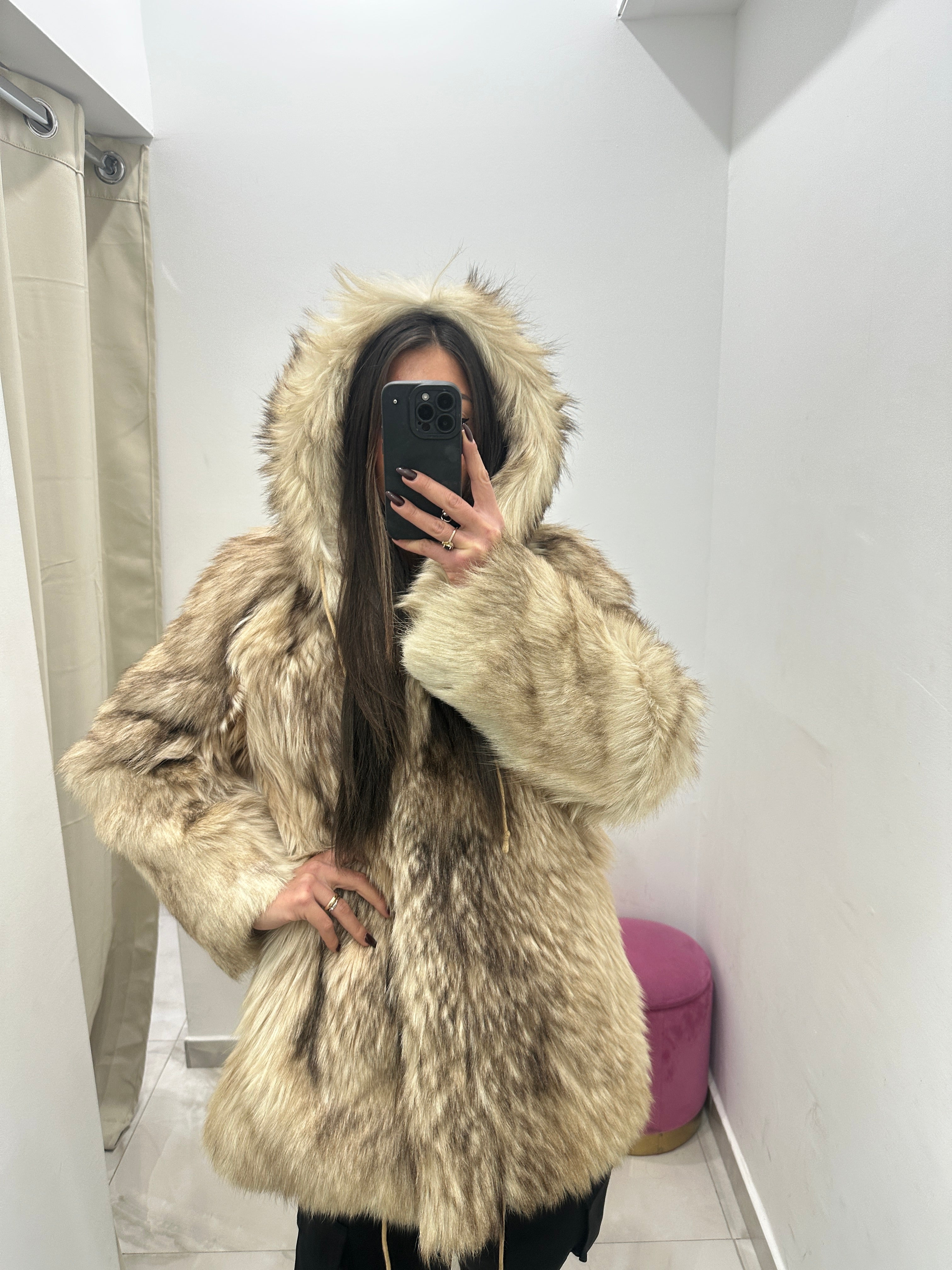 Pelliccia vera vintage beige sfumato