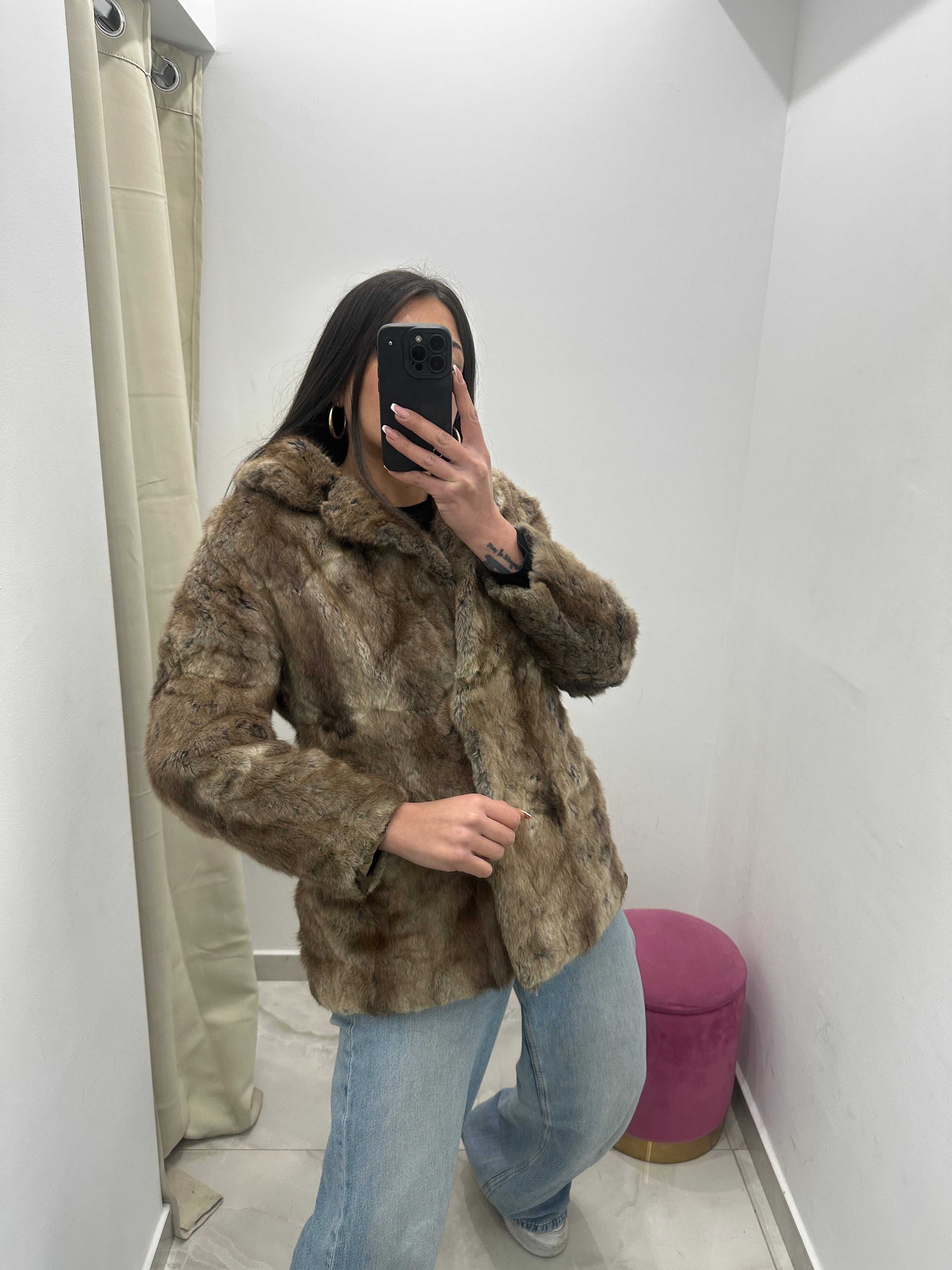 Pelliccia vera vintage fango gold