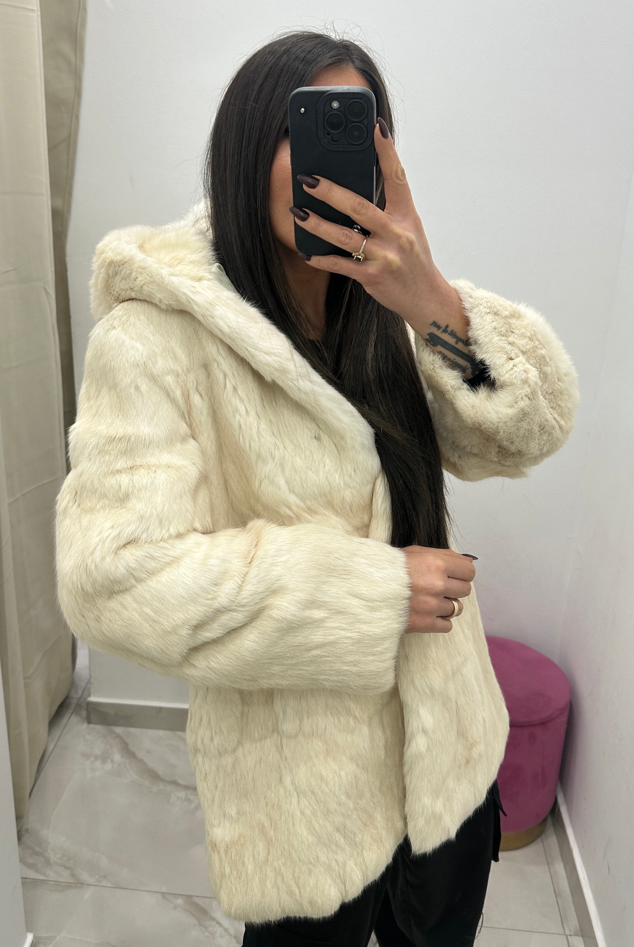 Pelliccia vera vintage panna