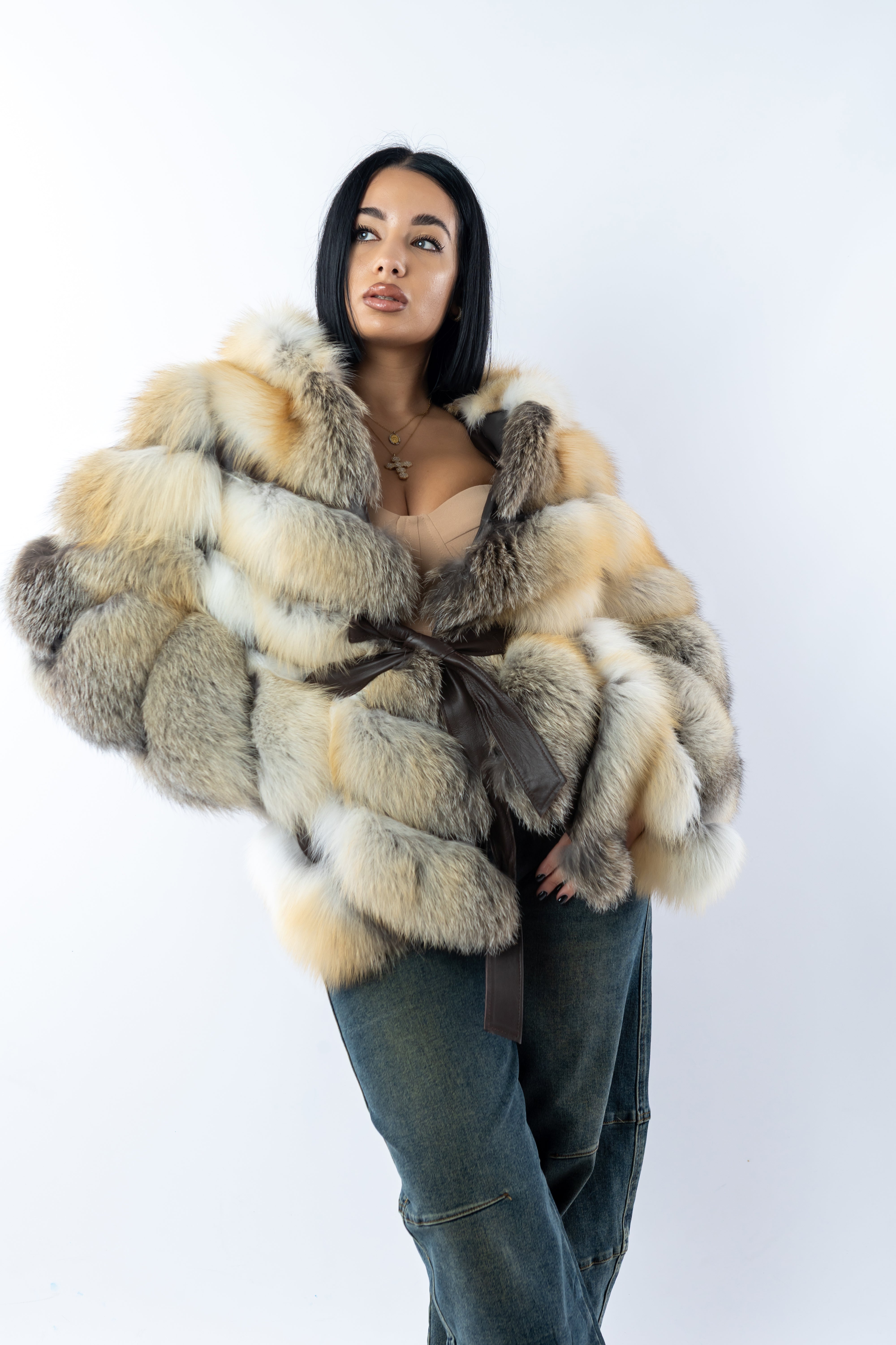 Pelliccia volpe gold con cintura