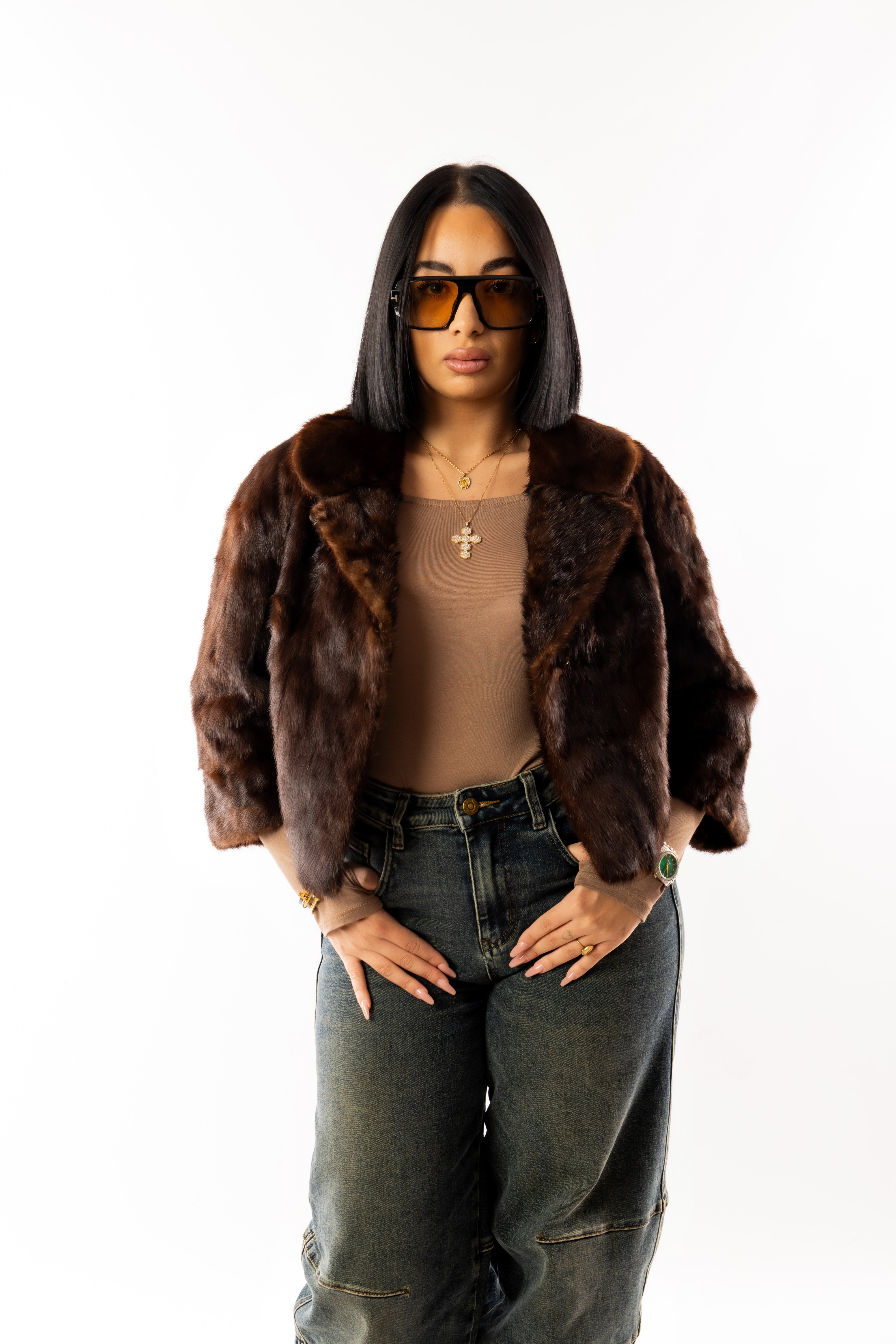 Pelliccia visone marrone vintage rimessa a modello