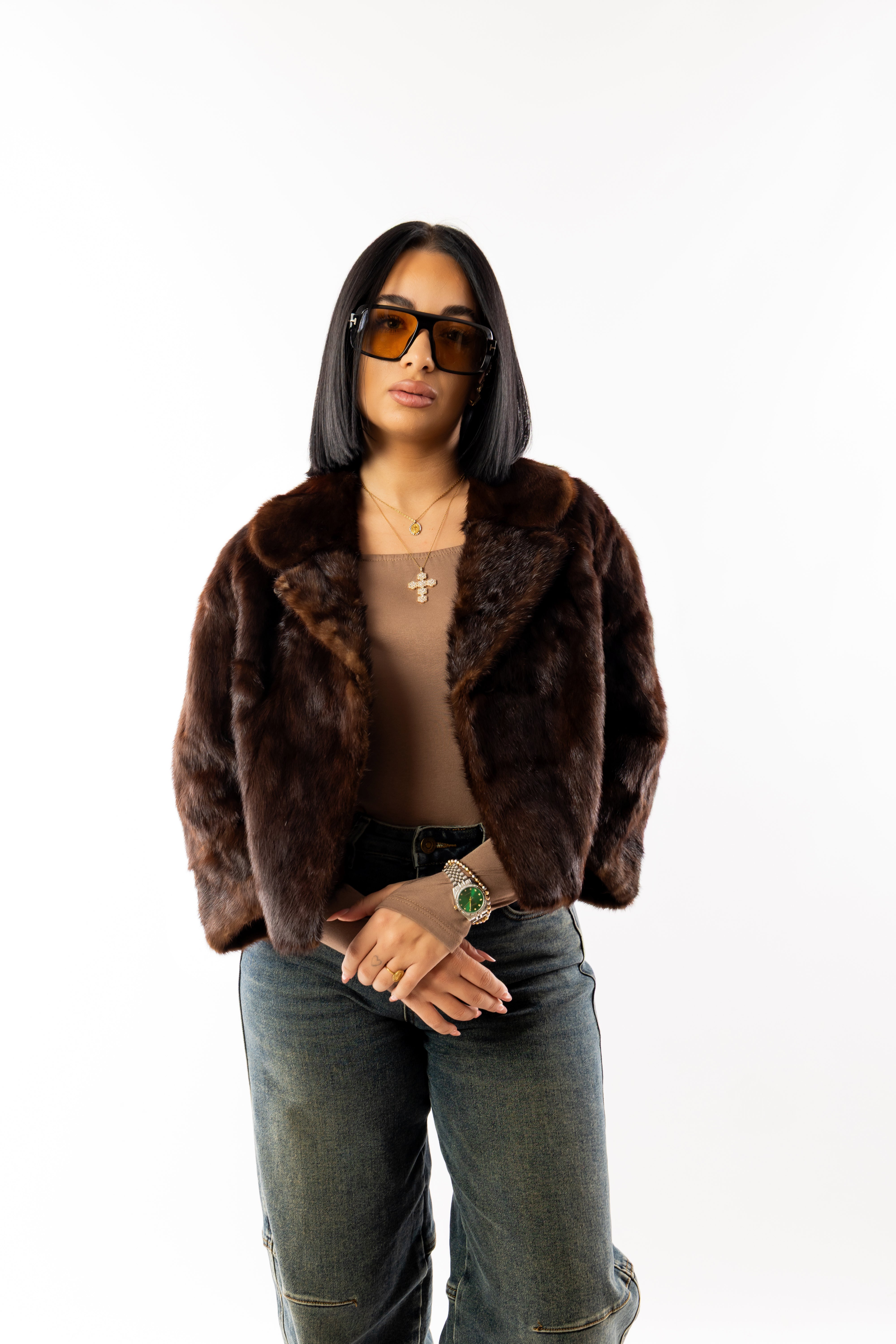 Pelliccia visone marrone vintage rimessa a modello