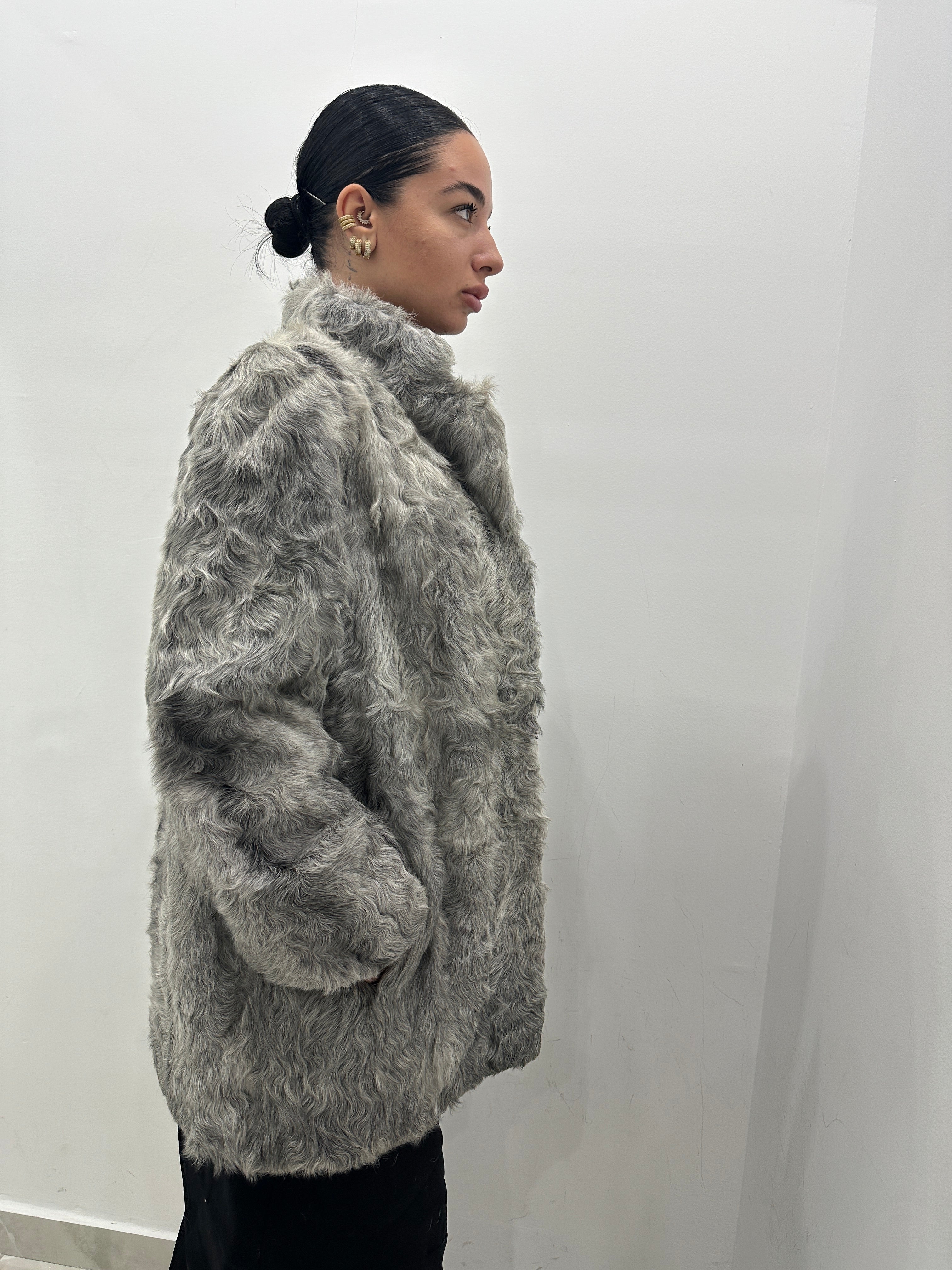 Pelliccia vera vintage grigia