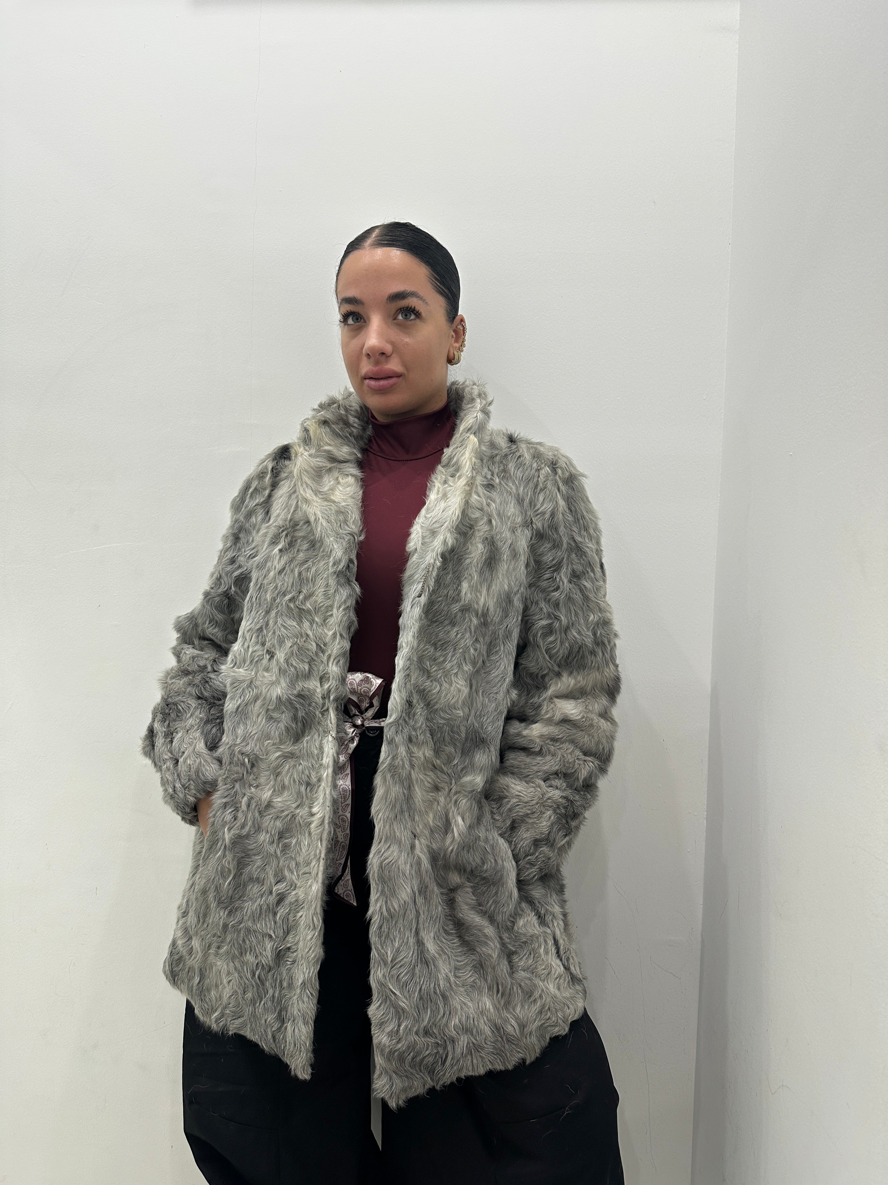 Pelliccia vera vintage grigia