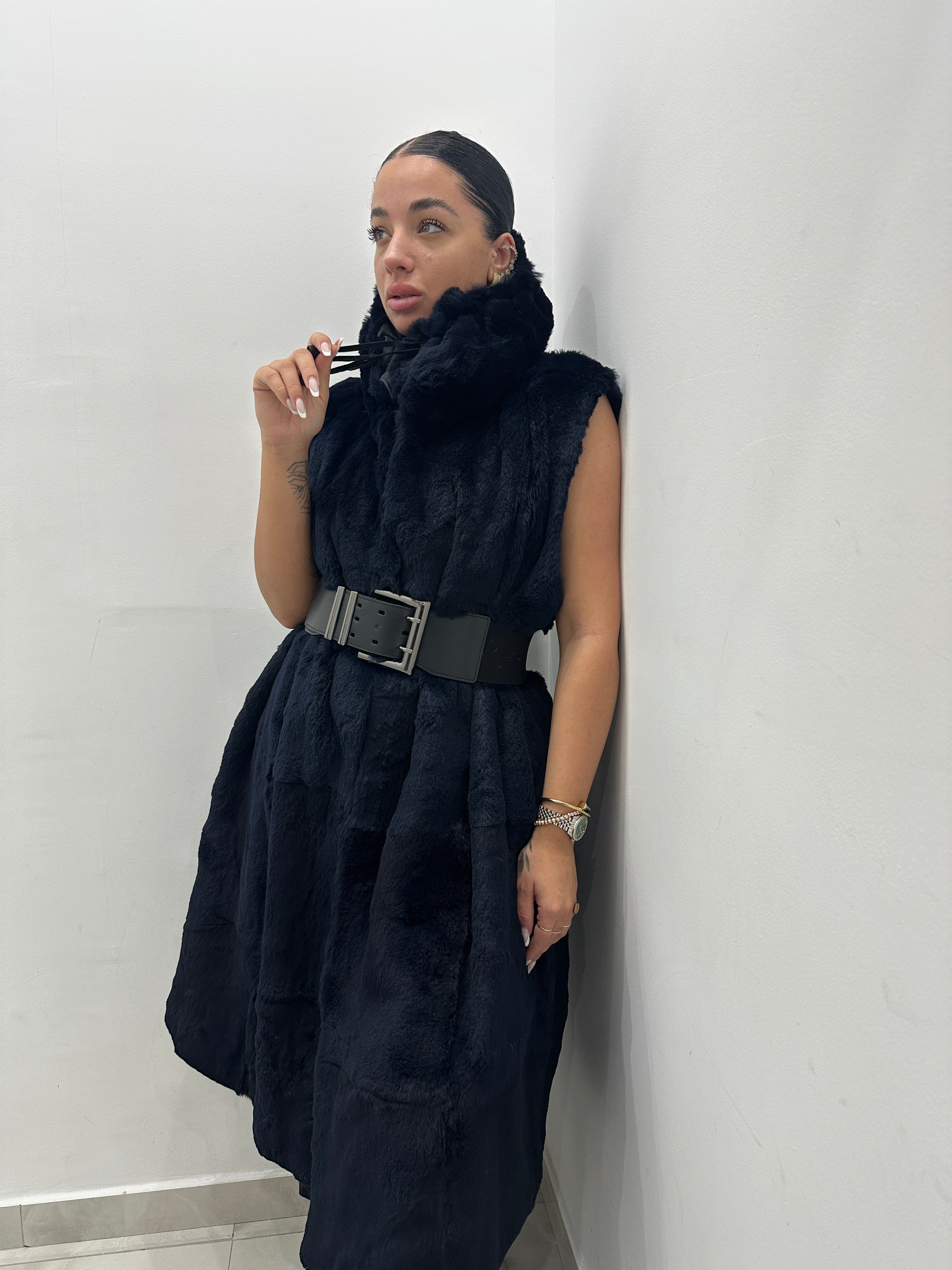 Pelliccia smanicato vera vintage blu