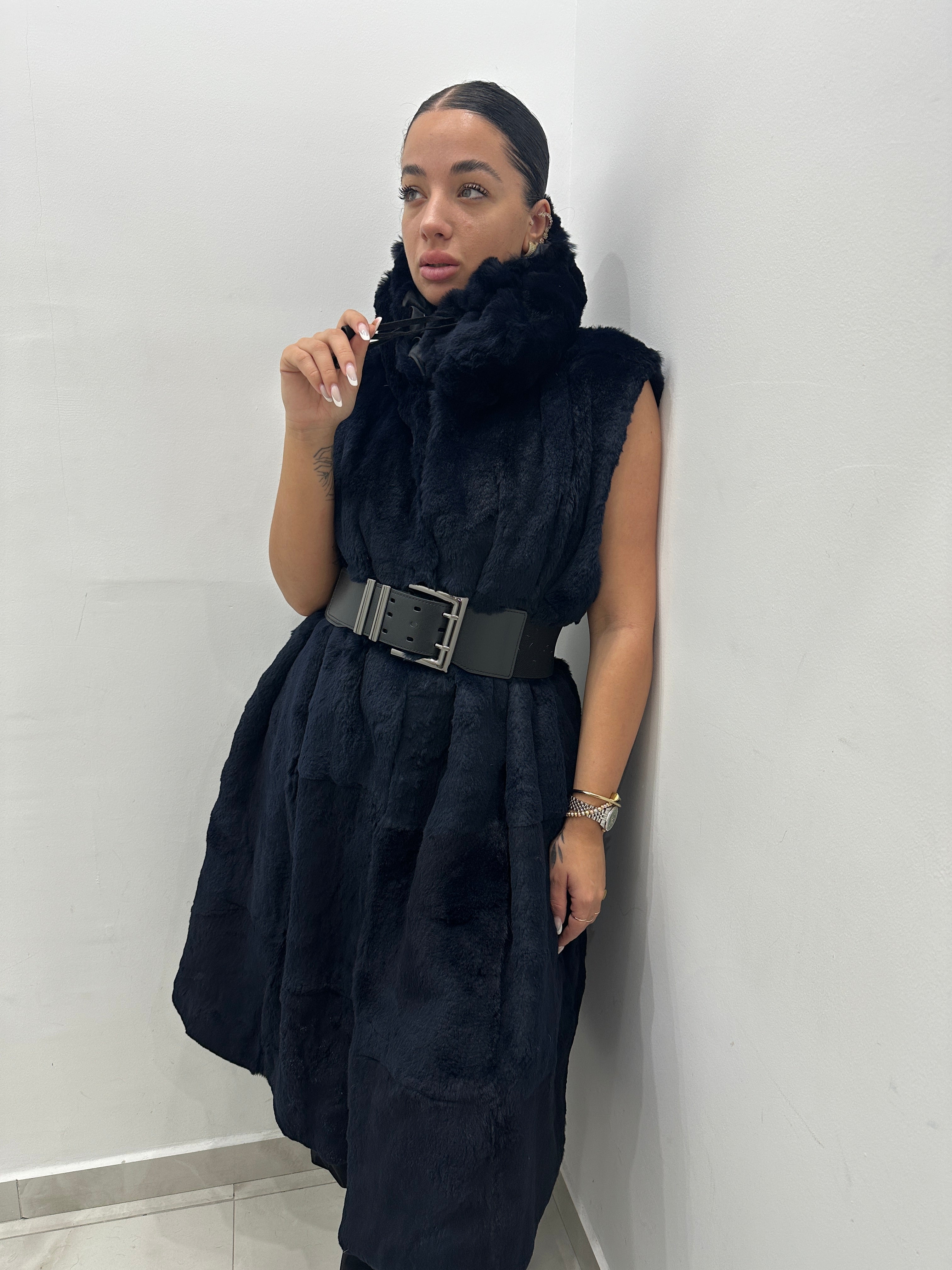 Pelliccia smanicato vera vintage blu