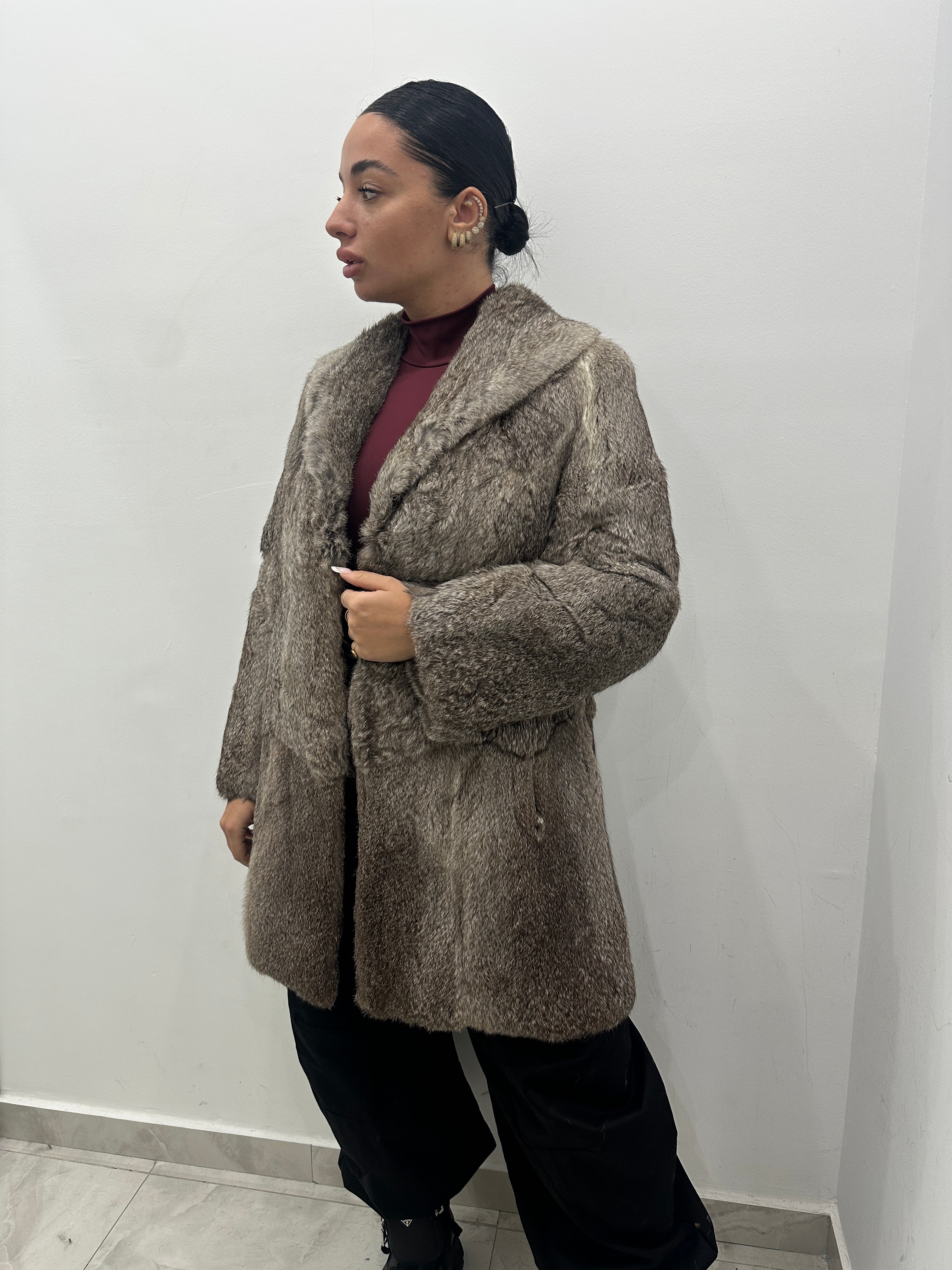 Pelliccia vera vintage grigia