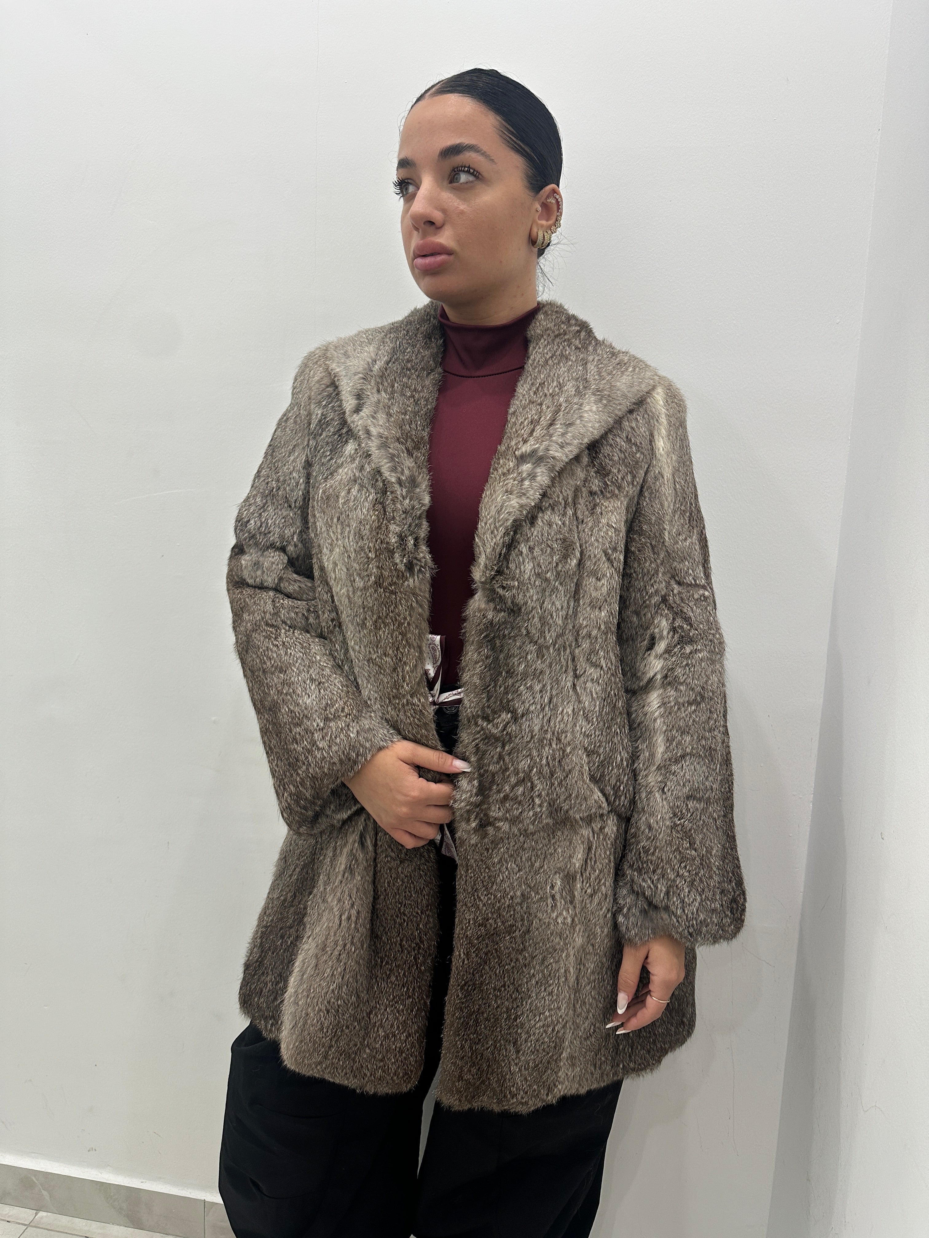 Pelliccia vera vintage grigia