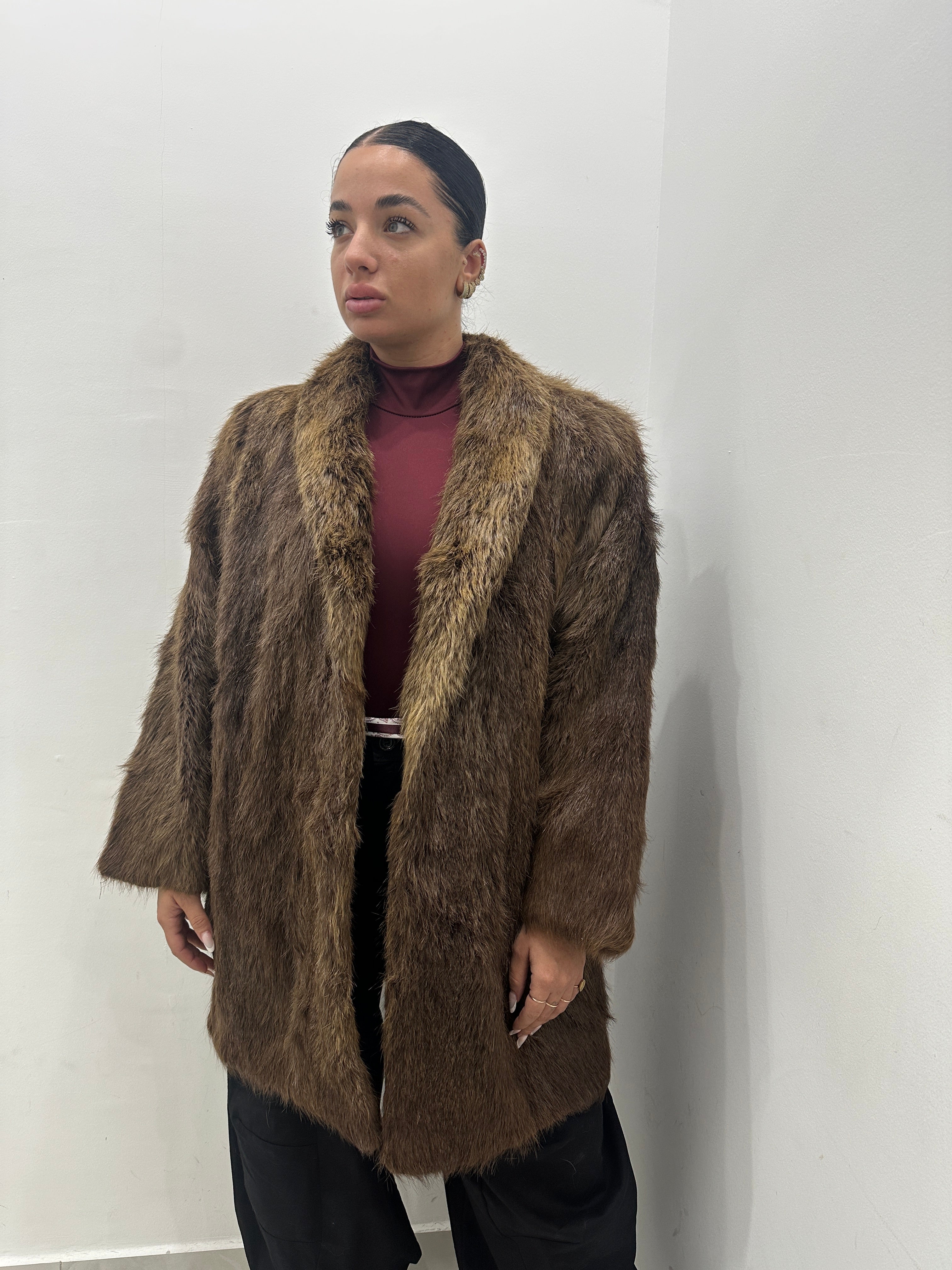 Pelliccia vera vintage marrone chiaro