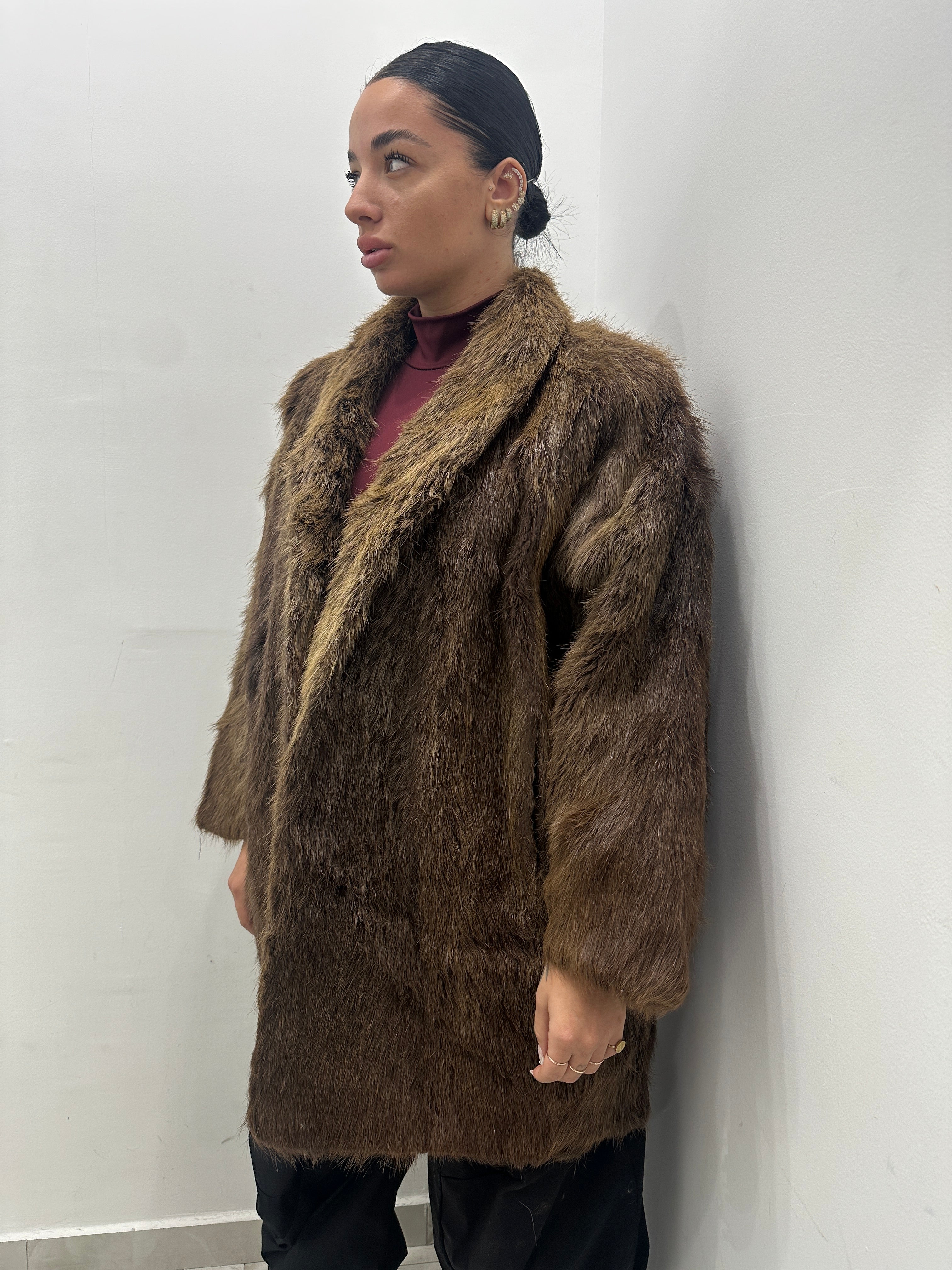 Pelliccia vera vintage marrone chiaro