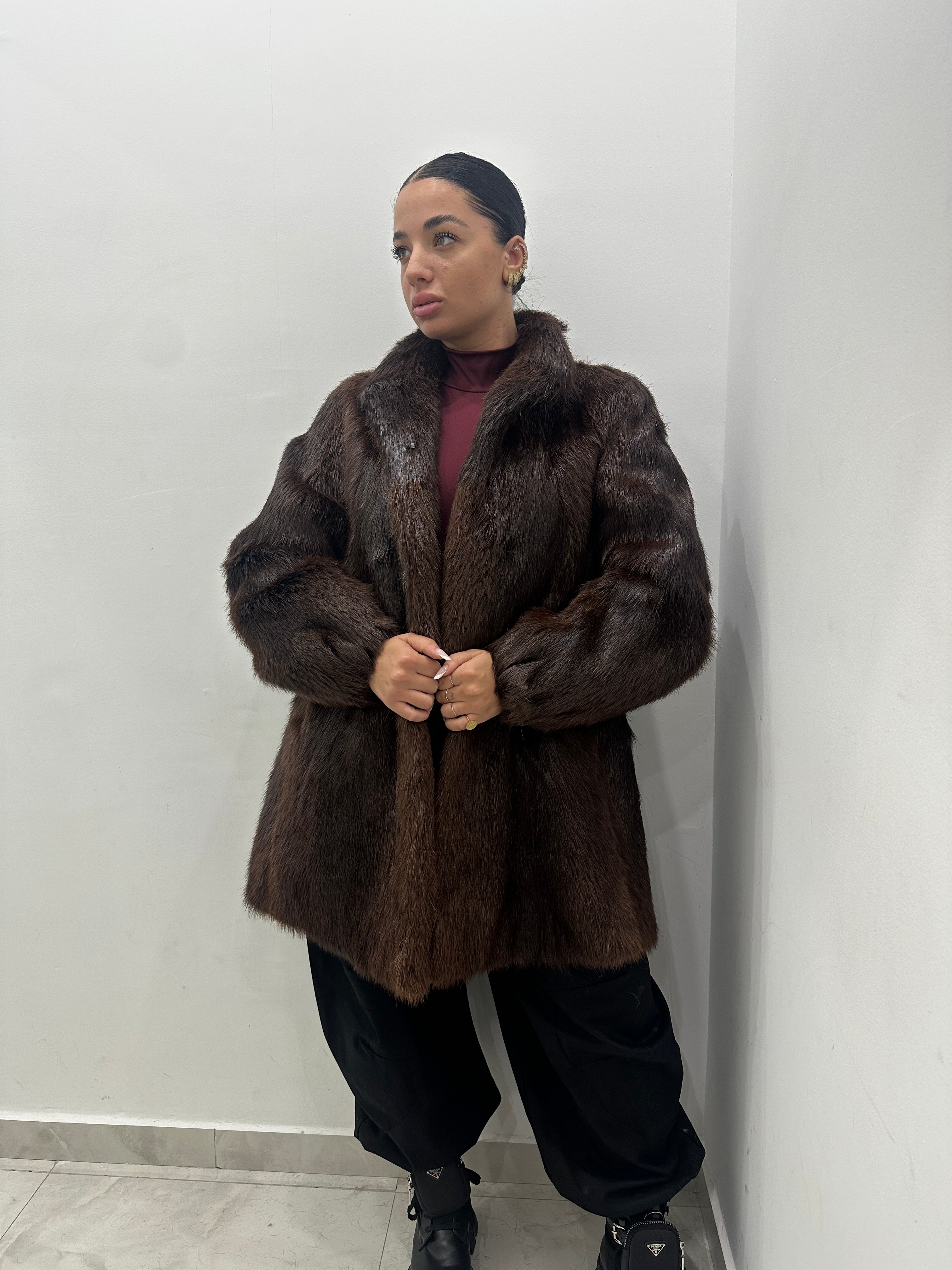 Pelliccia vera vintage marrone scuro