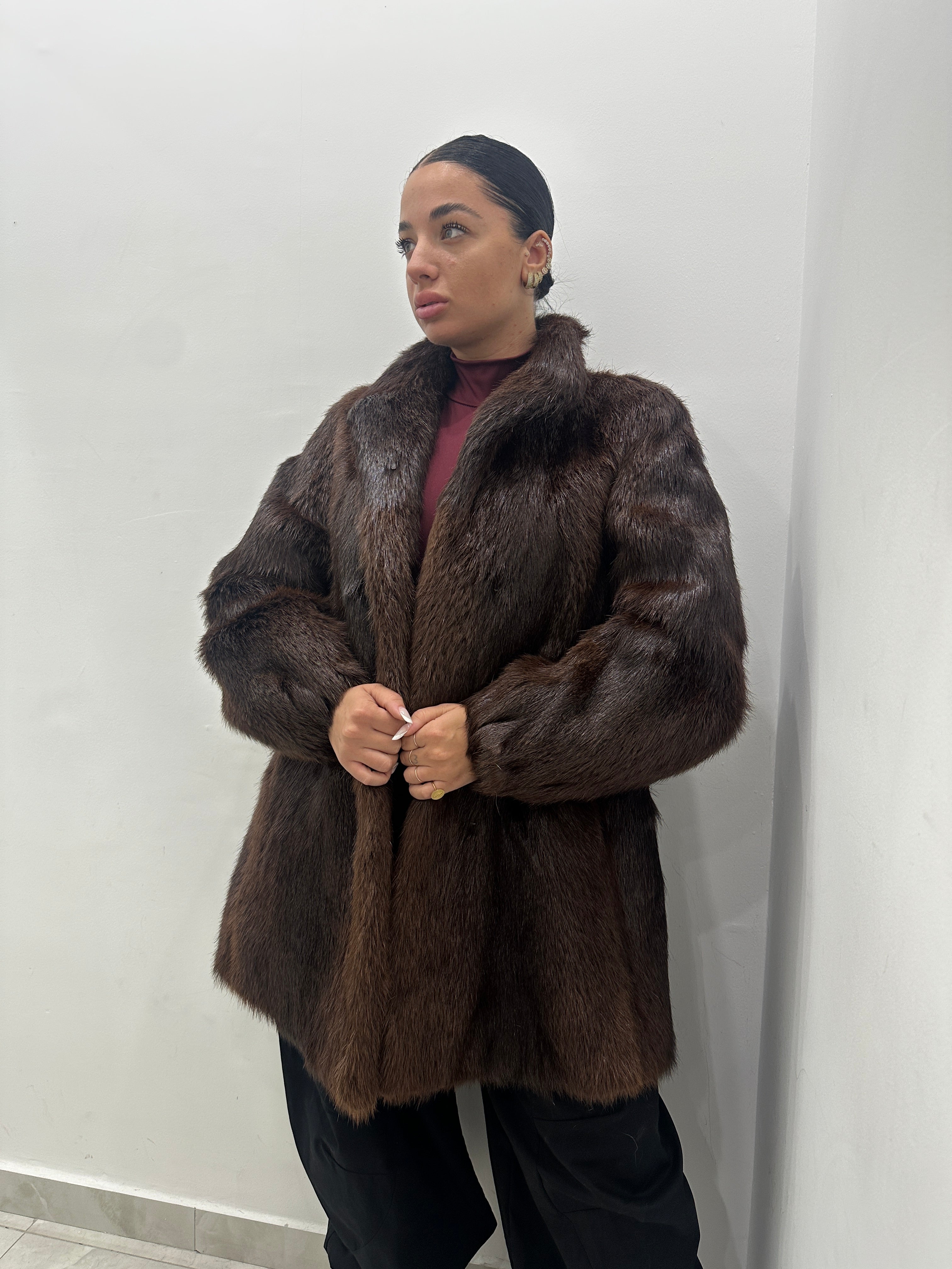 Pelliccia vera vintage marrone scuro