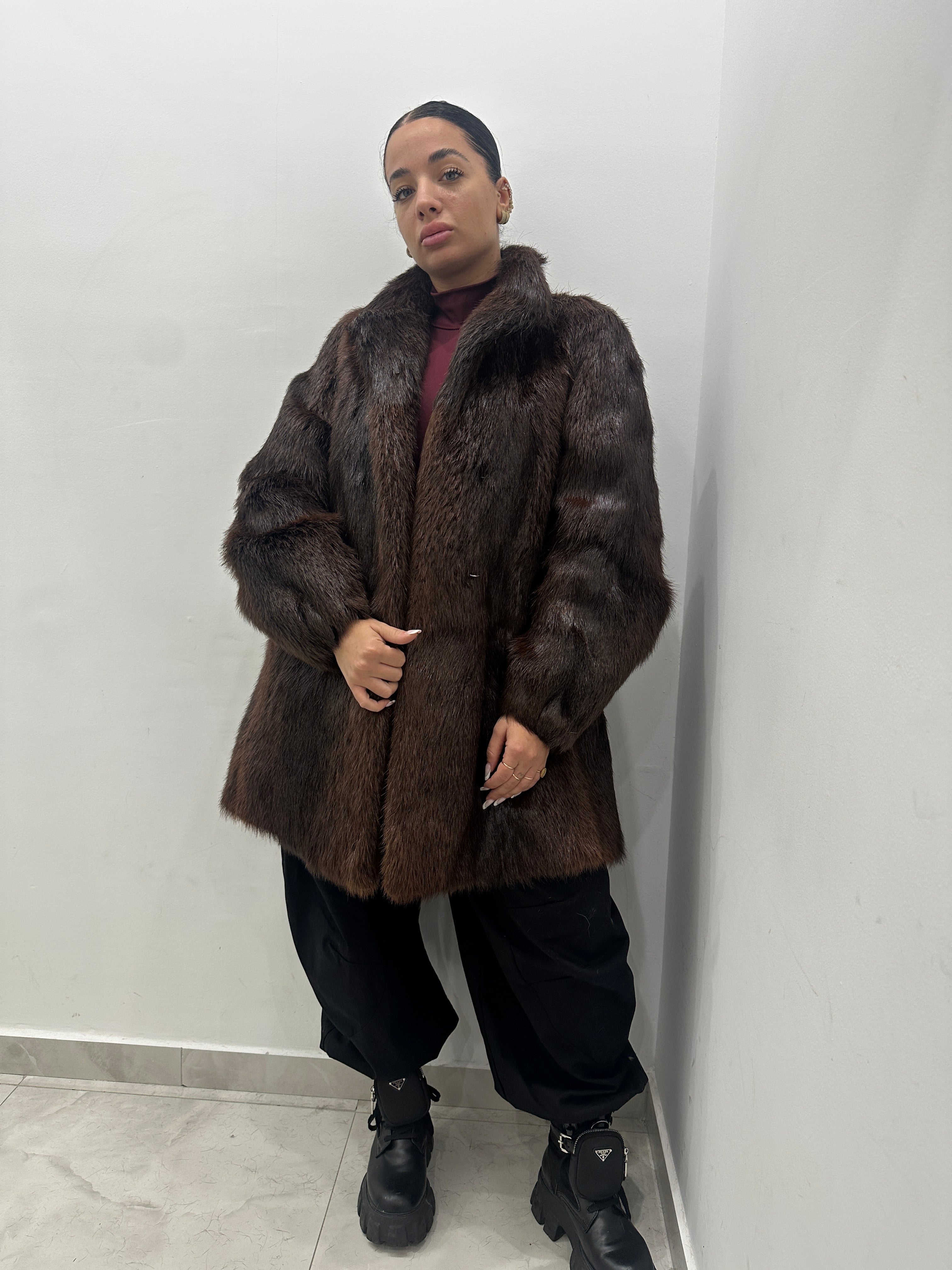 Pelliccia vera vintage marrone scuro