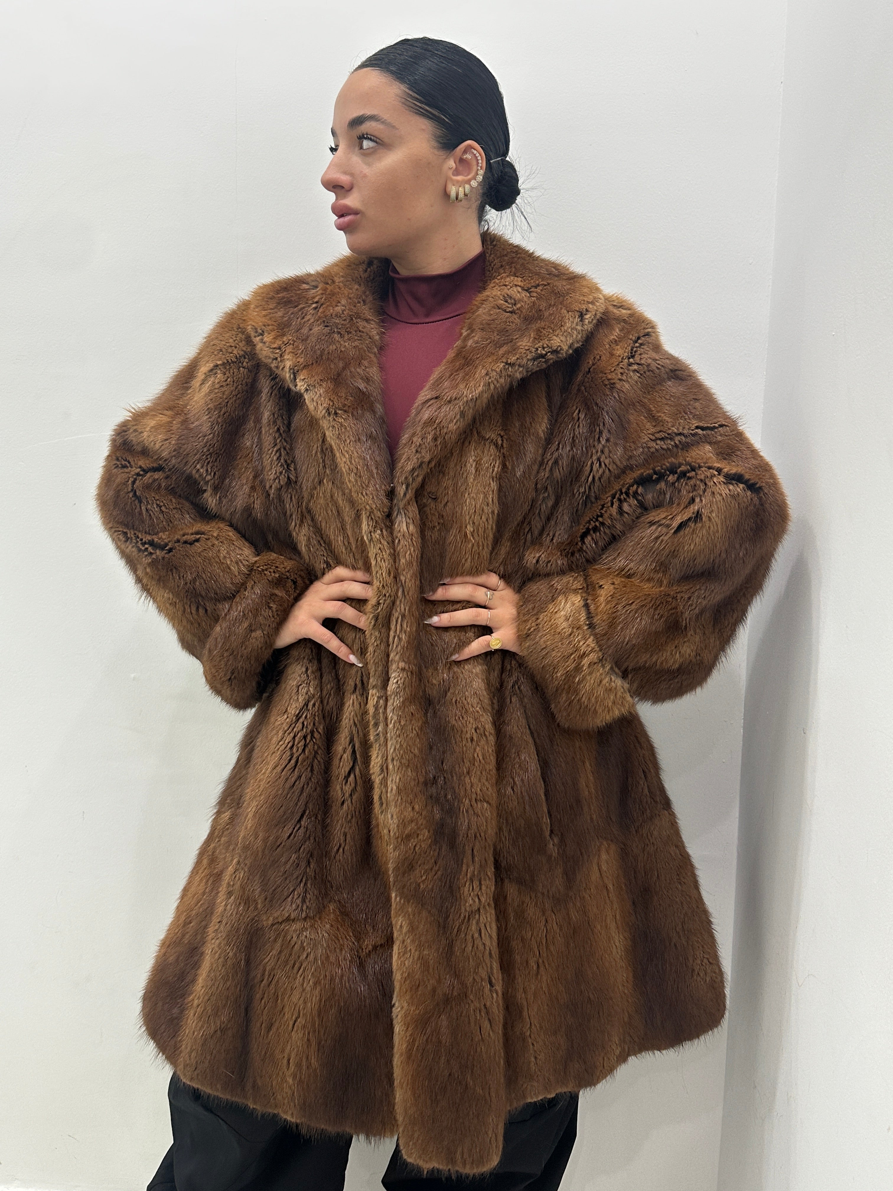 Pelliccia vera vintage miele scuro