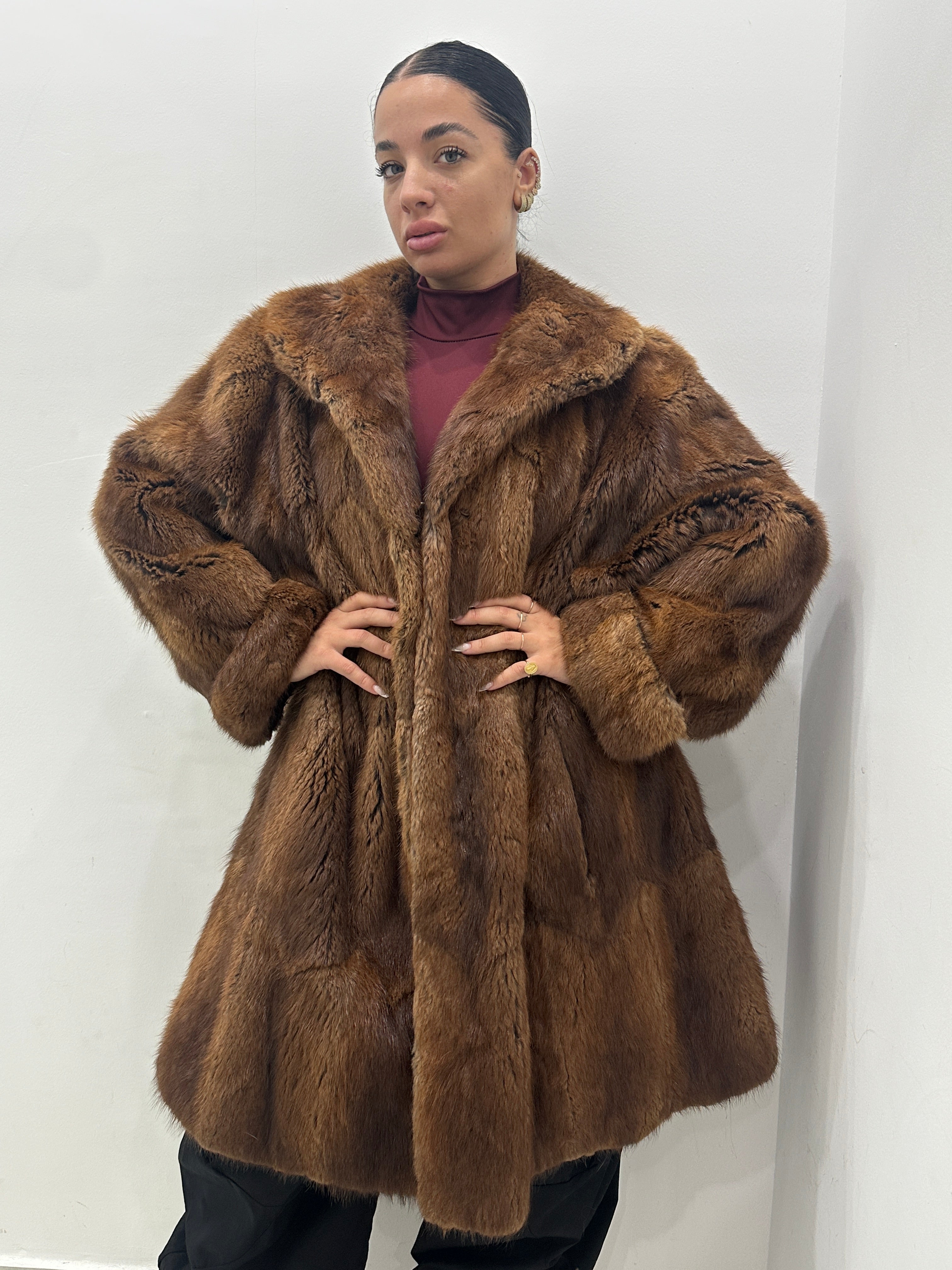 Pelliccia vera vintage miele scuro