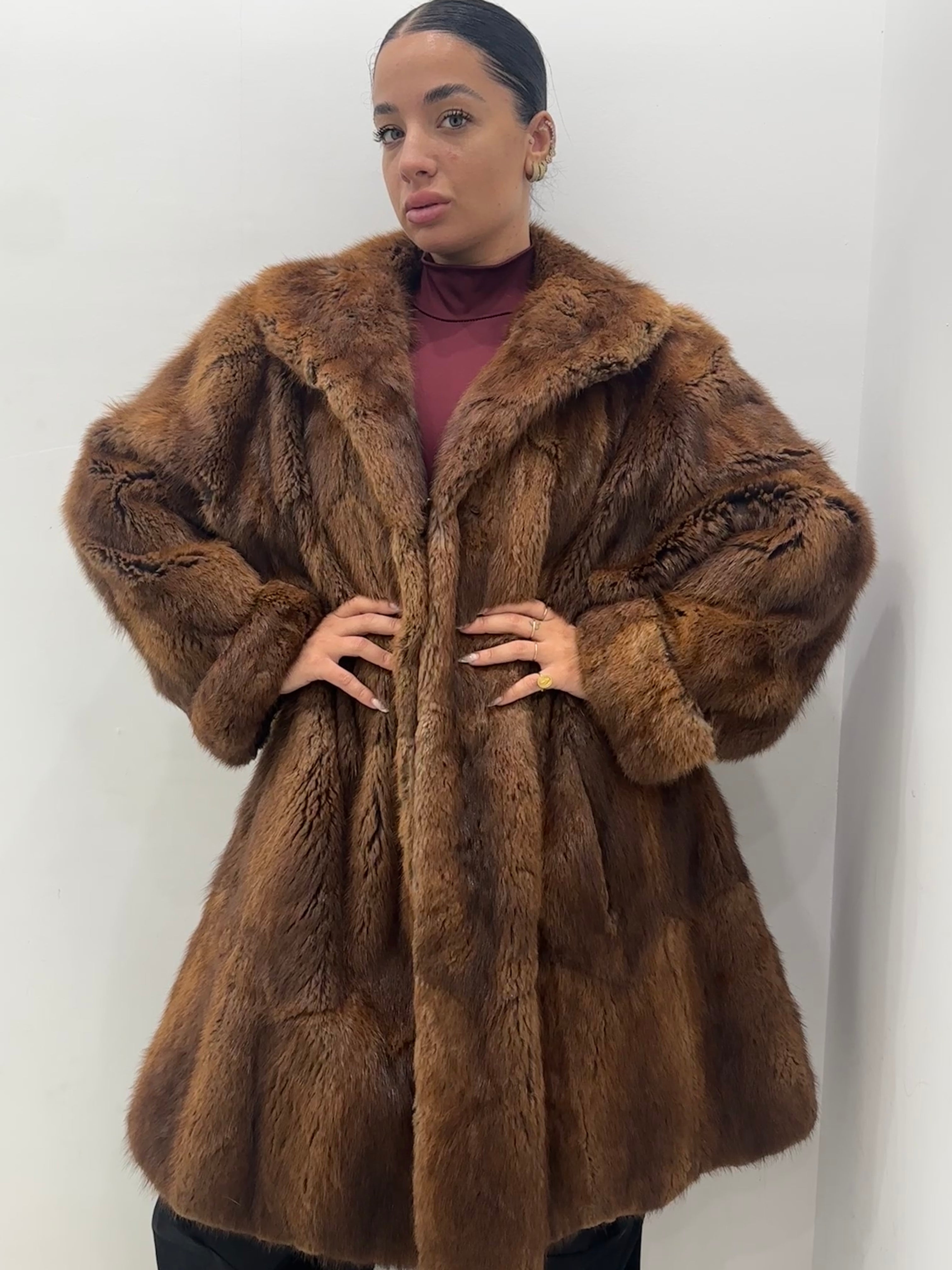 Pelliccia vera vintage miele scuro