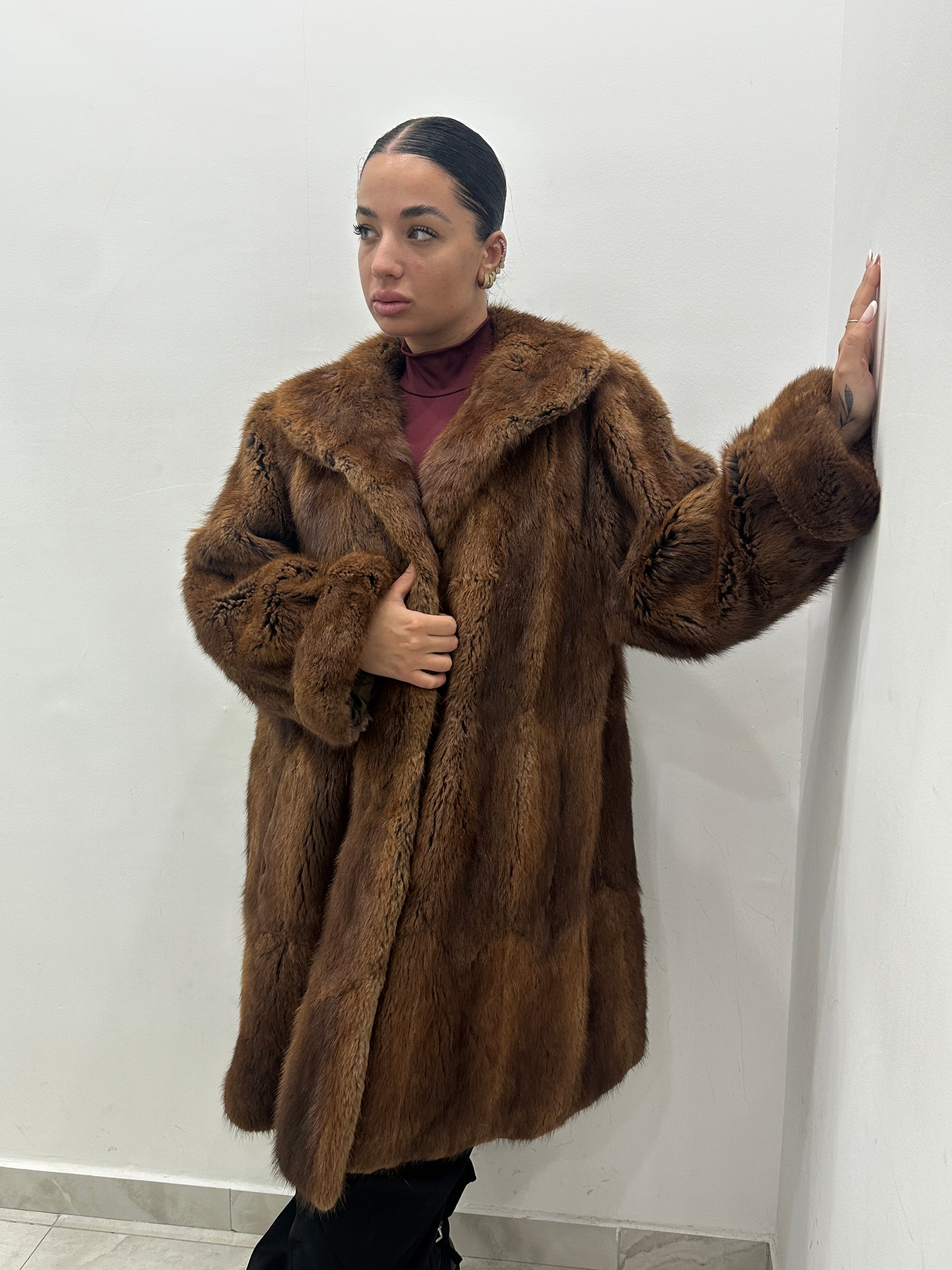 Pelliccia vera vintage miele scuro