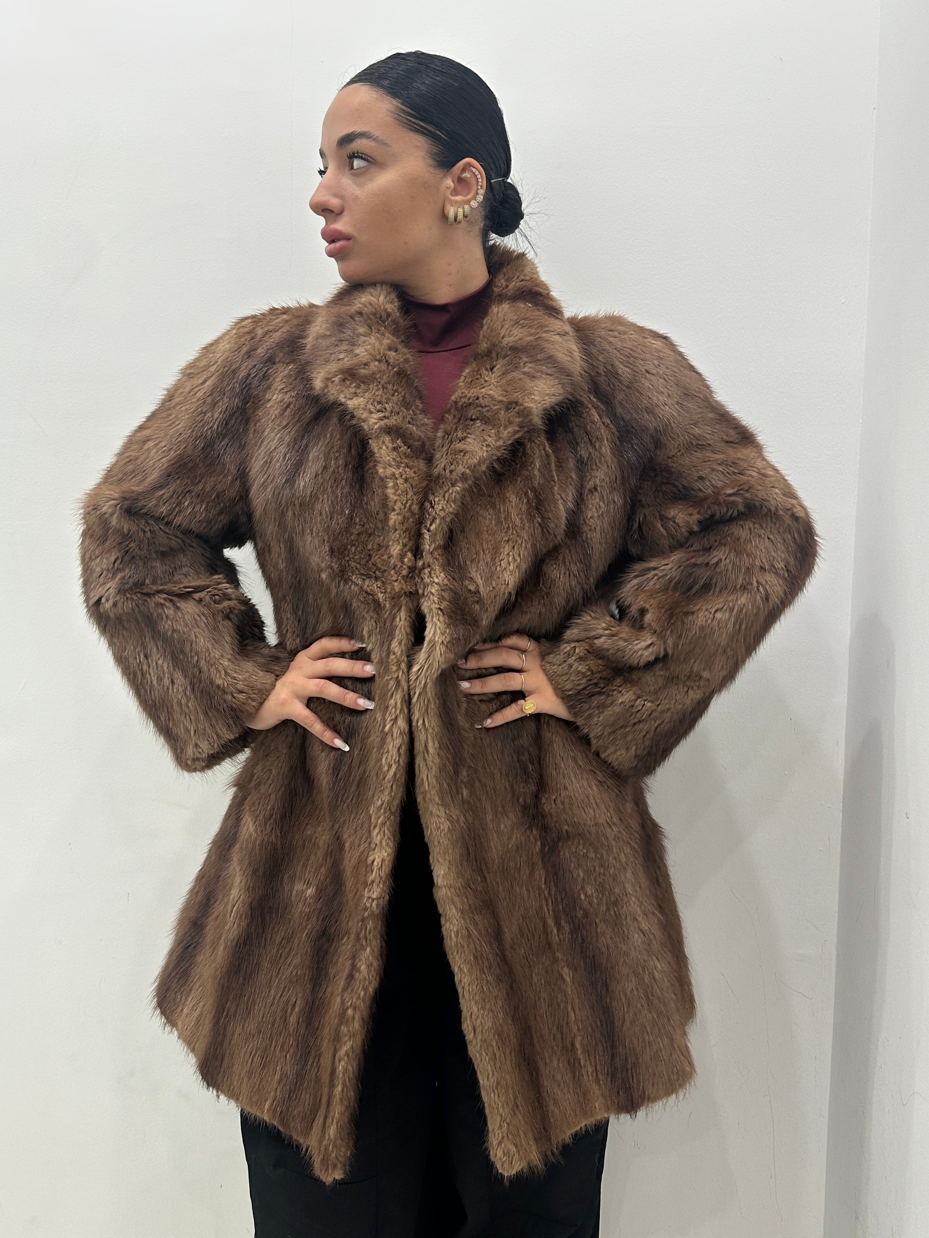 Pelliccia vera vintage marrone chiaro