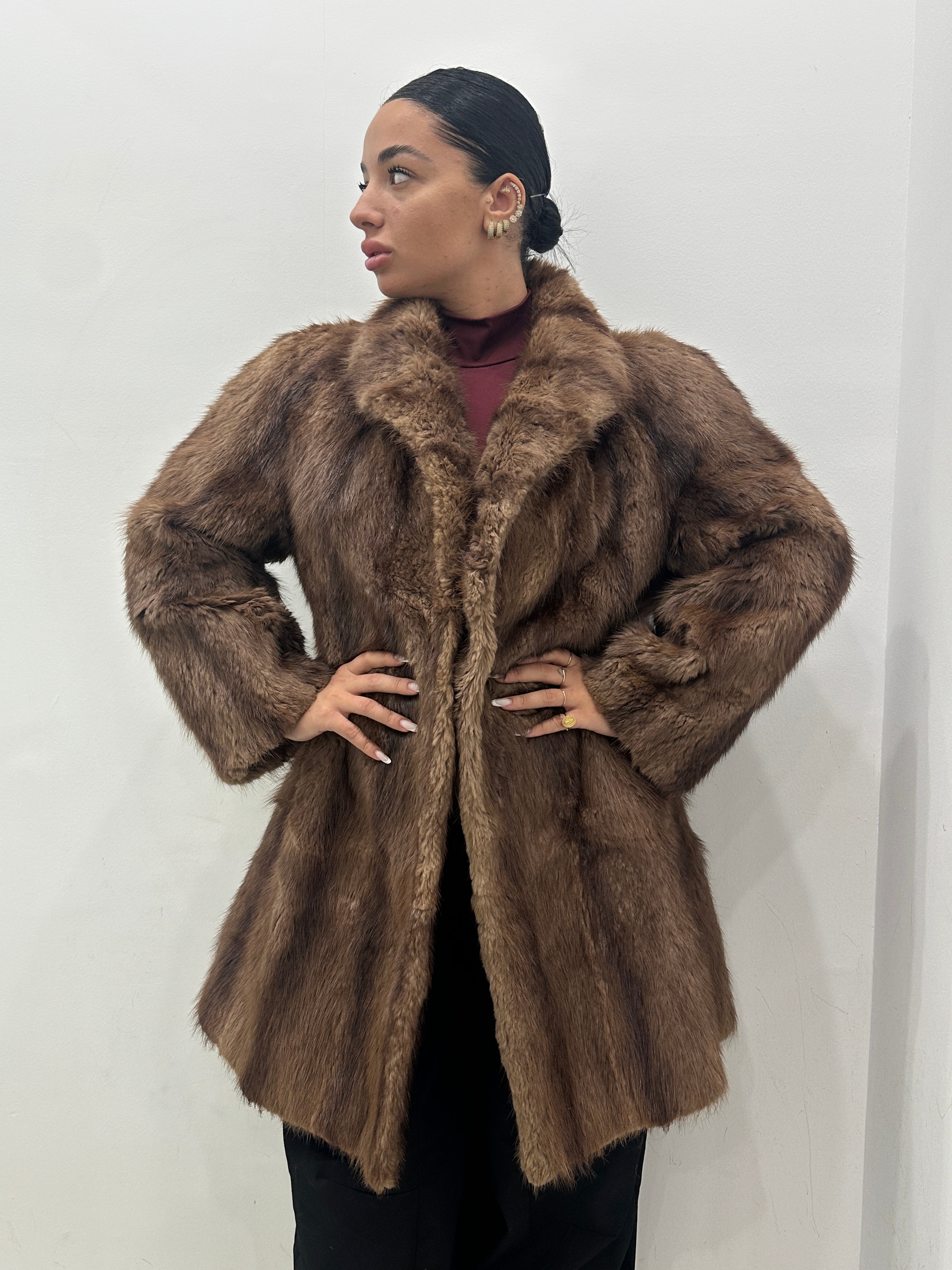 Pelliccia vera vintage marrone chiaro