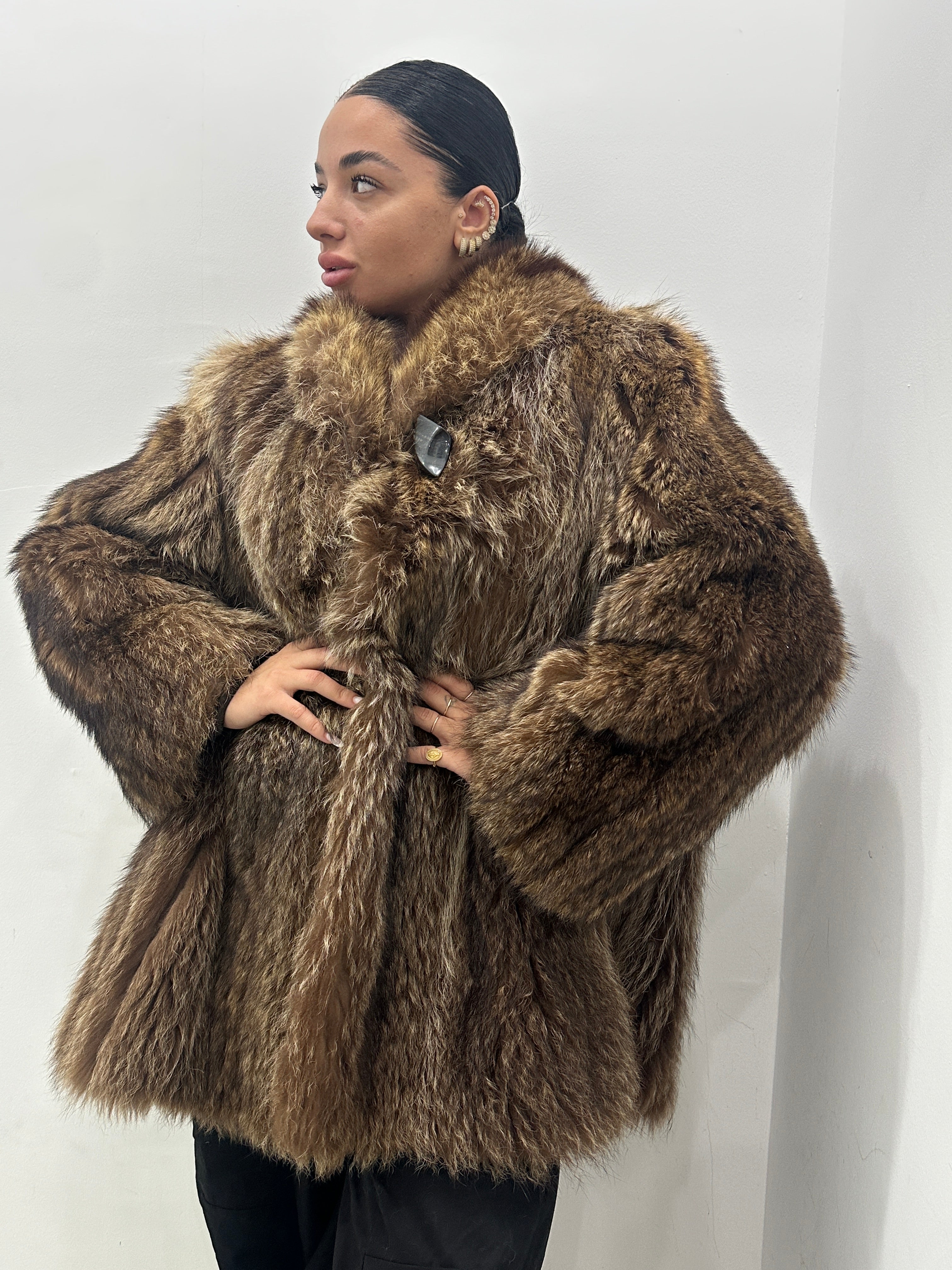 Pelliccia marmotta vera vintage marrone